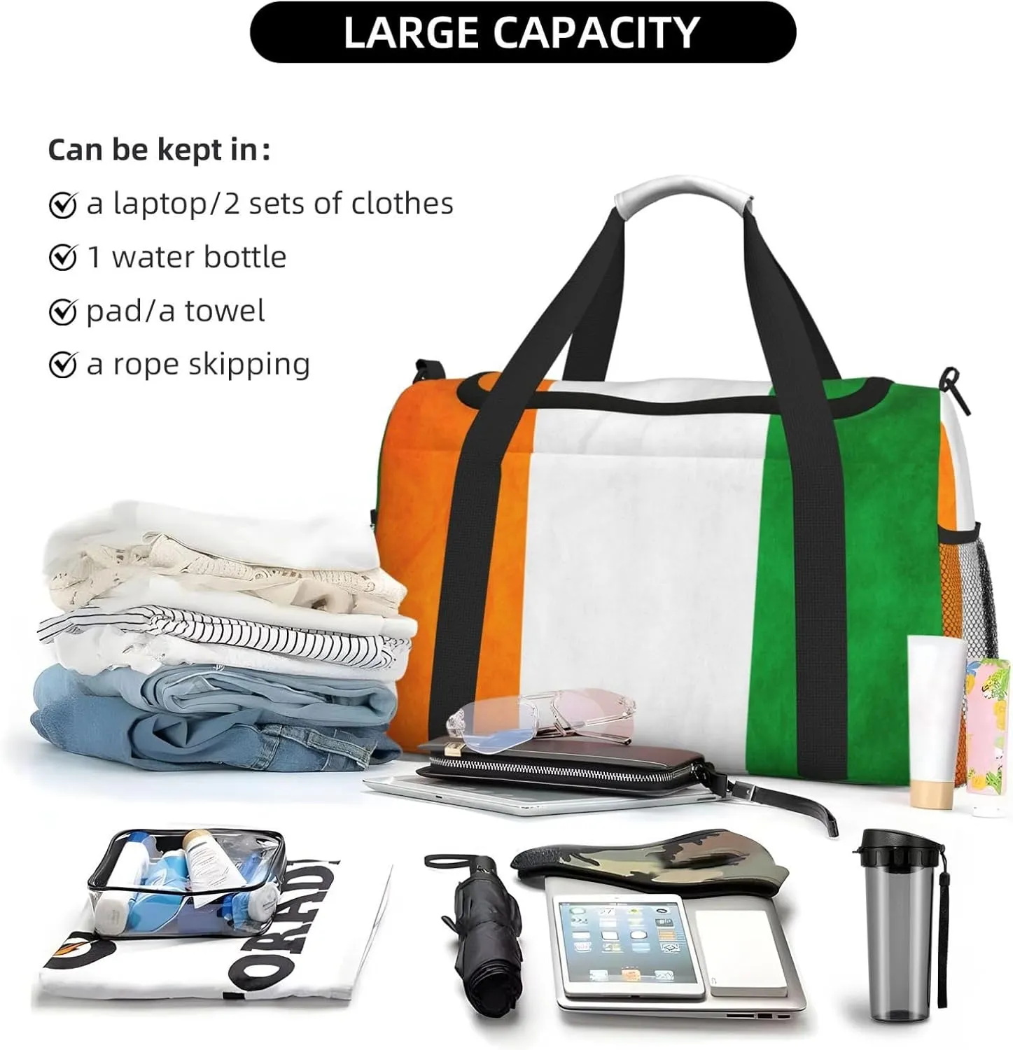 Flag Of Ivory Coast Travel Duffel Bag Large Foldable Waterproof Overnight Bag For Beach Swim Bags Pool Sports Gym