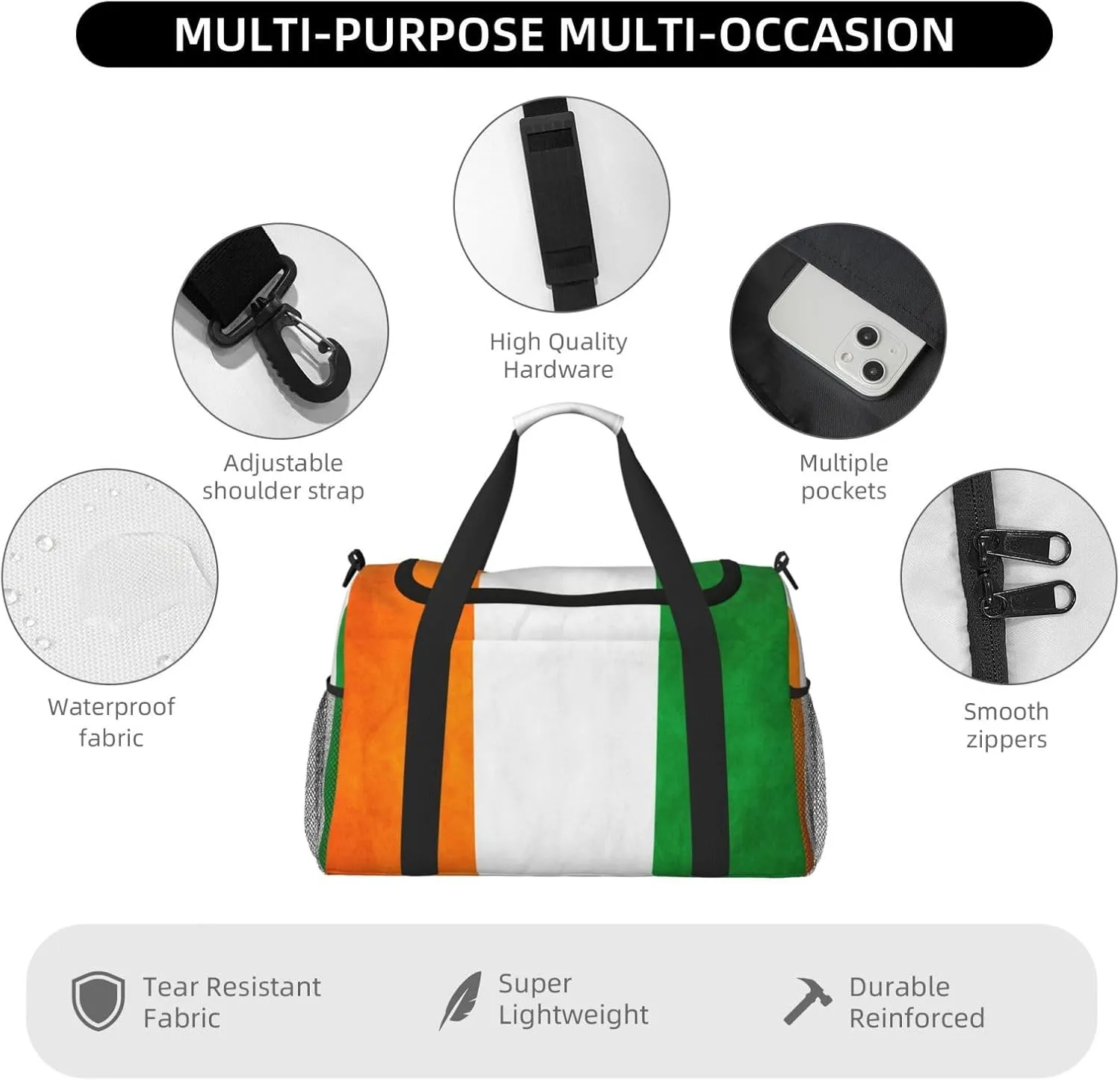 Flag Of Ivory Coast Travel Duffel Bag Large Foldable Waterproof Overnight Bag For Beach Swim Bags Pool Sports Gym