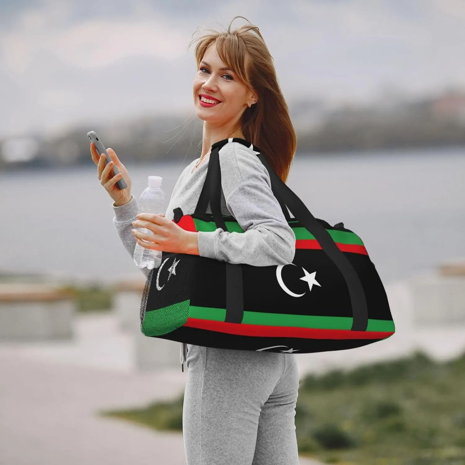 Flag Of Libya Travel Duffel Bag Large Foldable Waterproof Overnight Bag For Beach Swim Bags Pool Sports Gym