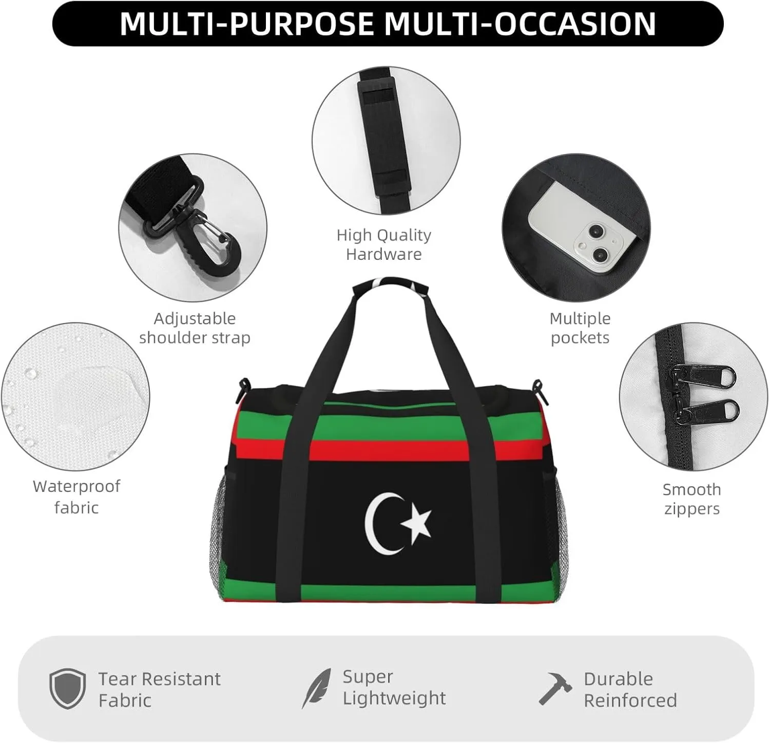 Flag Of Libya Travel Duffel Bag Large Foldable Waterproof Overnight Bag For Beach Swim Bags Pool Sports Gym