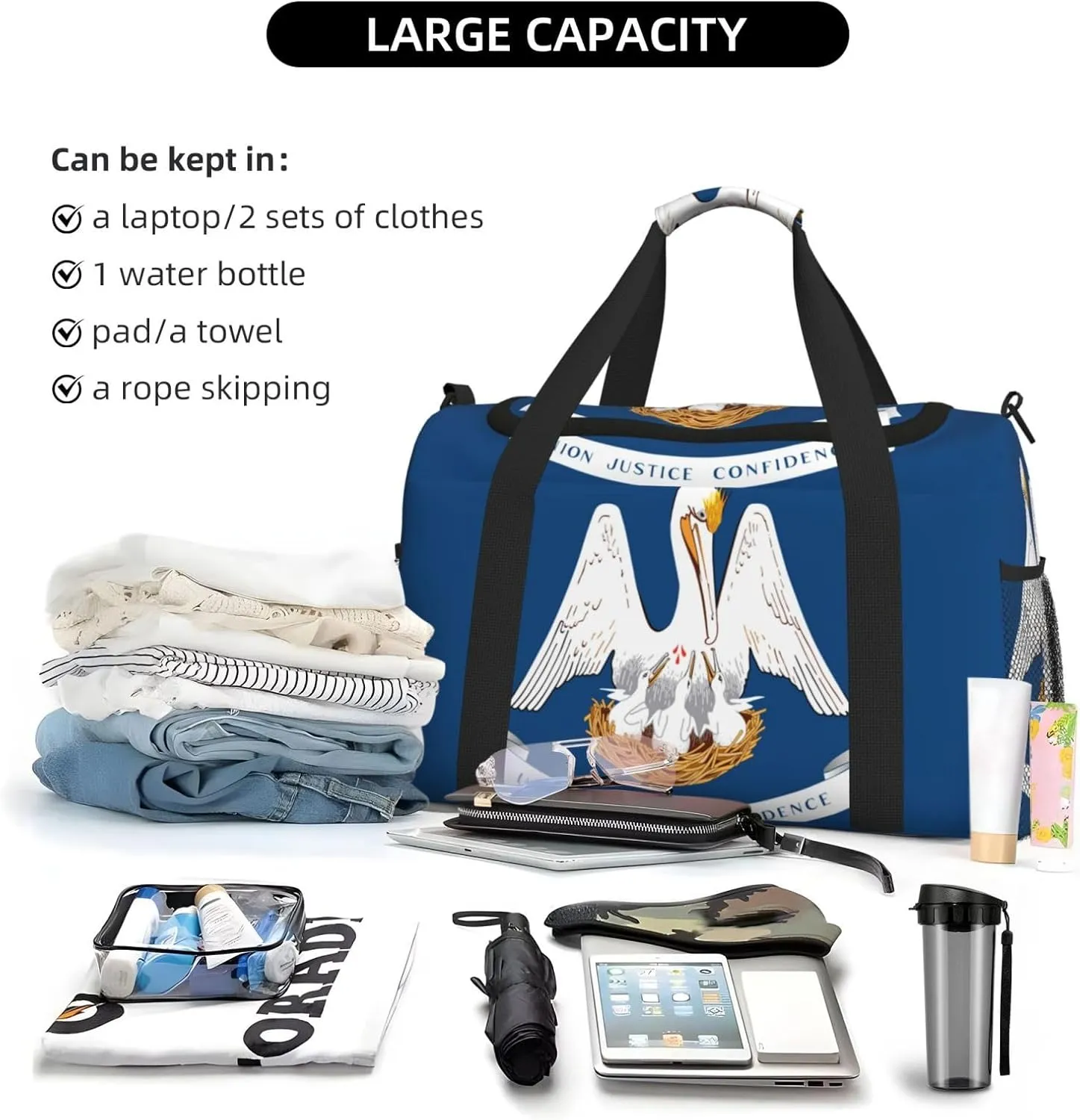 Flag Of Louisiana Travel Duffel Bag Large Foldable Waterproof Overnight Bag For Beach Swim Bags Pool Sports Gym
