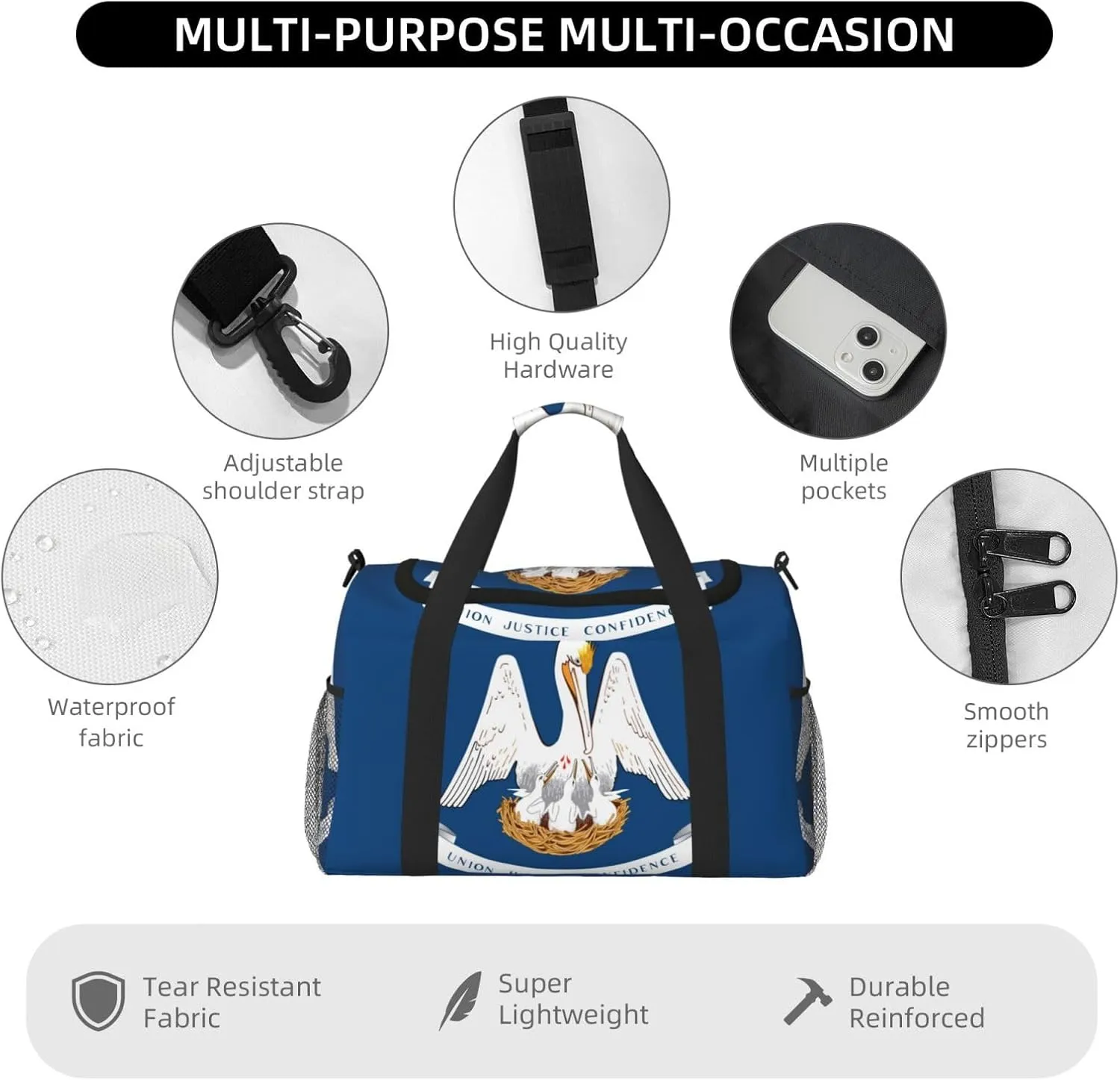 Flag Of Louisiana Travel Duffel Bag Large Foldable Waterproof Overnight Bag For Beach Swim Bags Pool Sports Gym