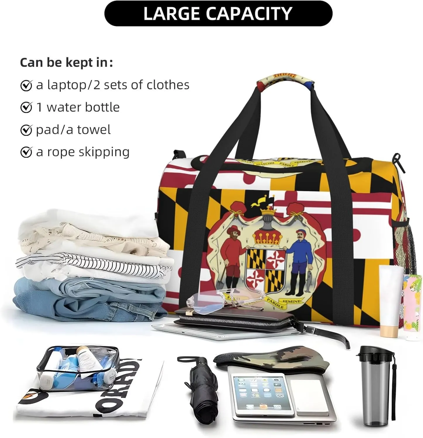 Flag Of Maryland Travel Duffel Bag Large Foldable Waterproof Overnight Bag For Beach Swim Bags Pool Sports Gym