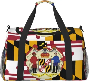Flag Of Maryland Travel Duffel Bag Large Foldable Waterproof Overnight Bag For Beach Swim Bags Pool Sports Gym
