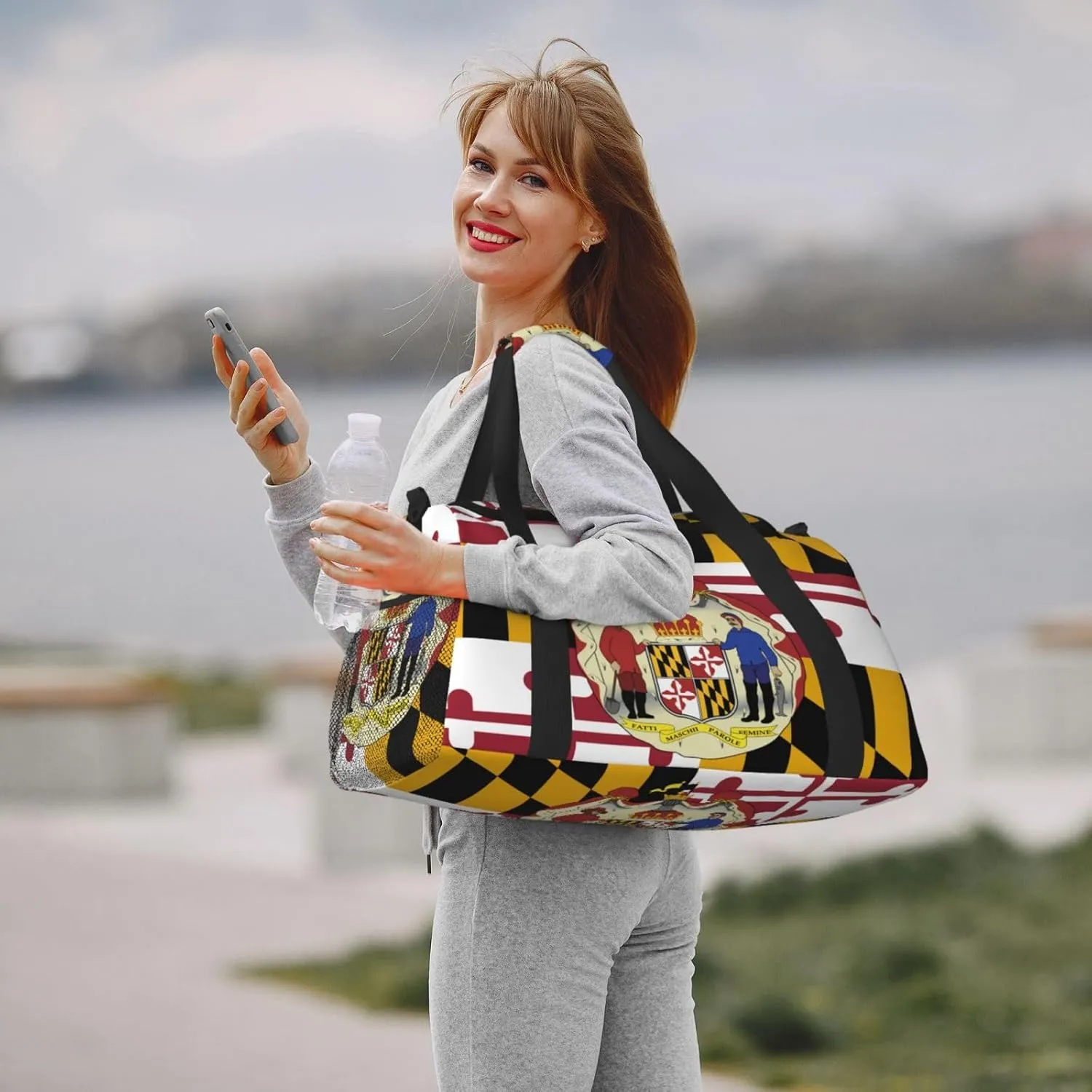 Flag Of Maryland Travel Duffel Bag Large Foldable Waterproof Overnight Bag For Beach Swim Bags Pool Sports Gym