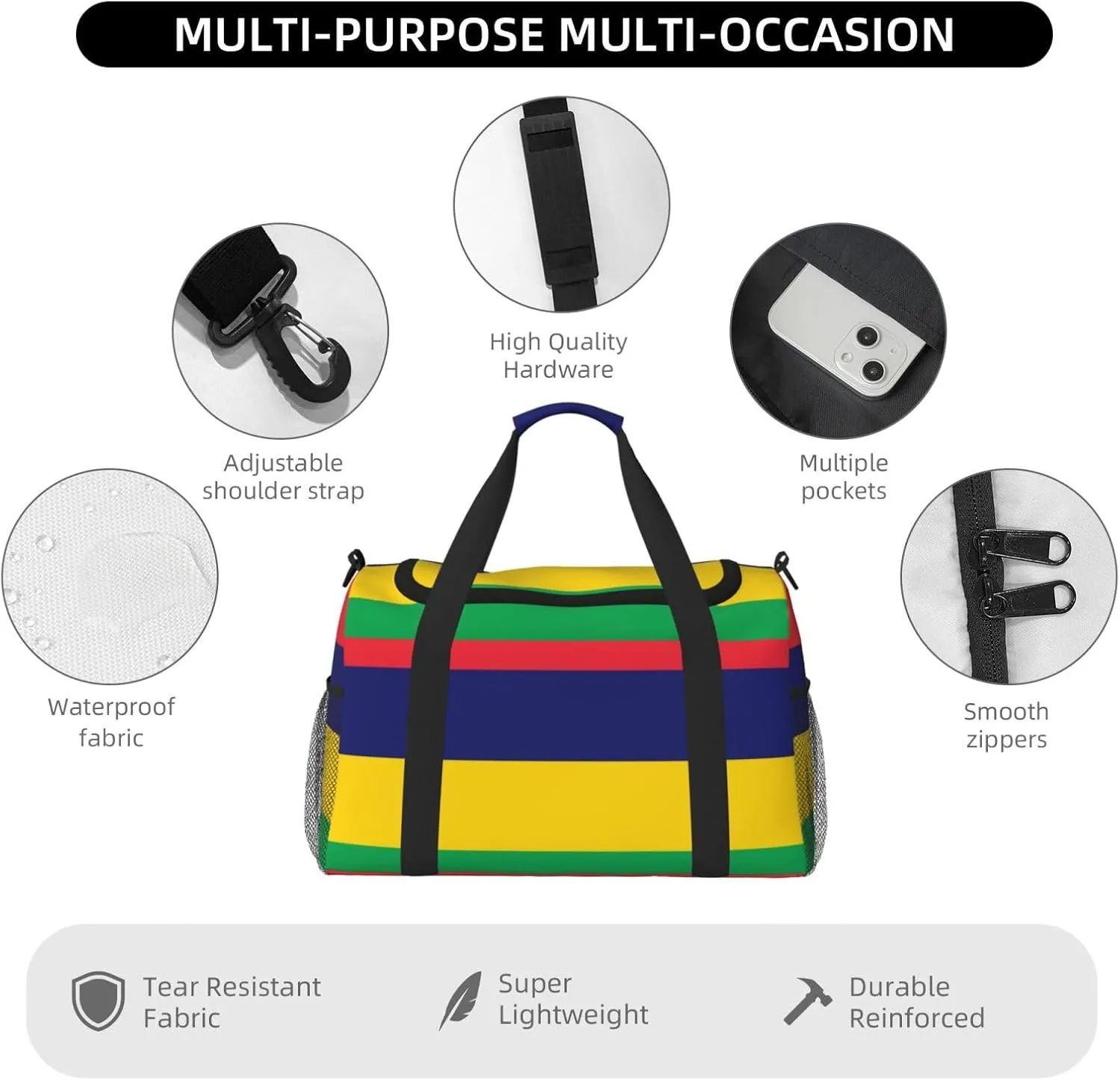 Flag Of Mauritius Travel Duffel Bag Large Foldable Waterproof Overnight Bag For Beach Swim Bags Pool Sports Gym