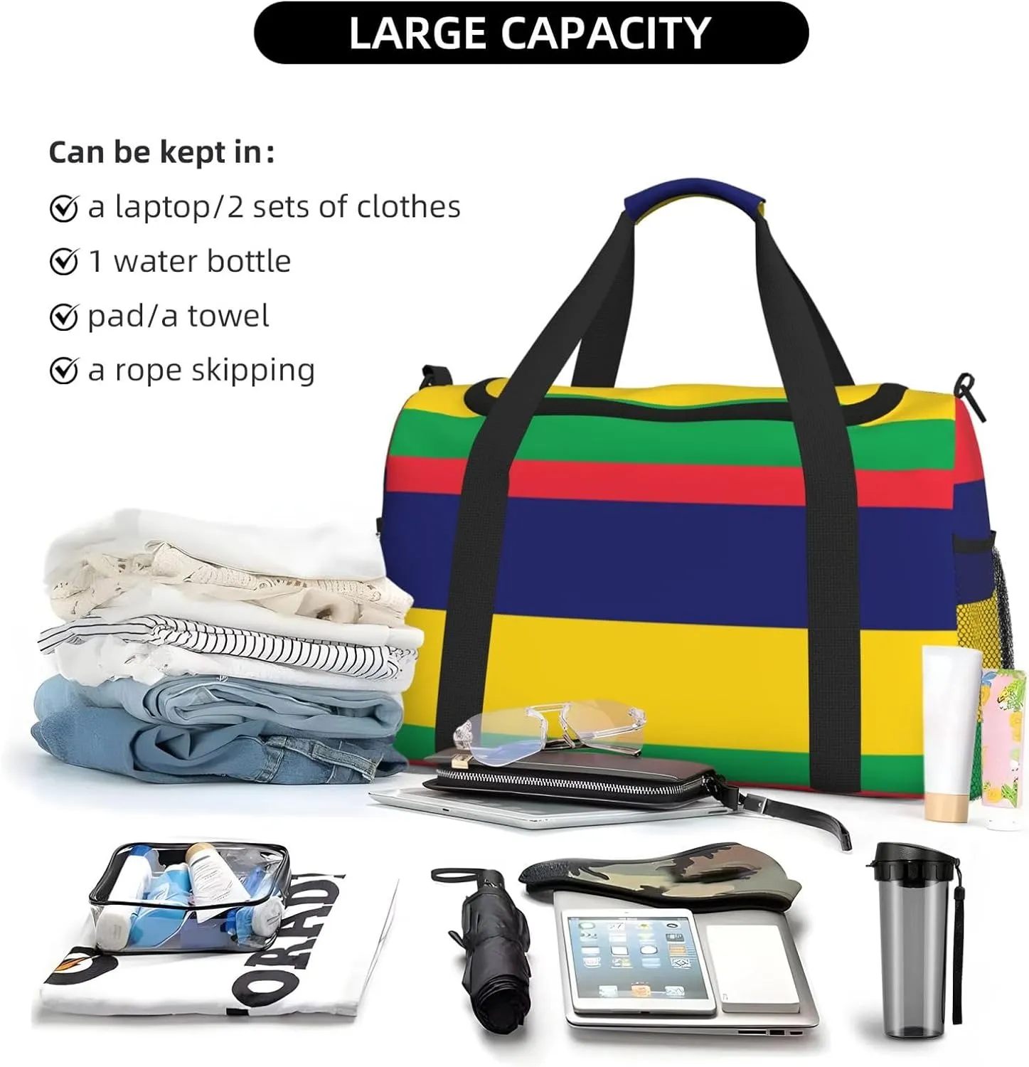Flag Of Mauritius Travel Duffel Bag Large Foldable Waterproof Overnight Bag For Beach Swim Bags Pool Sports Gym