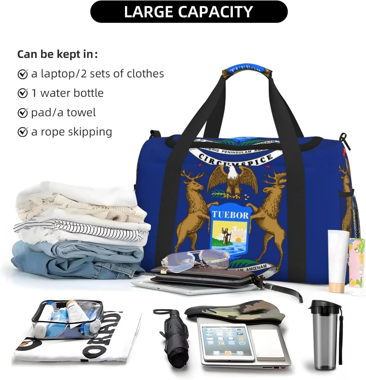 Flag Of Michigan Travel Duffel Bag Large Foldable Waterproof Overnight Bag For Beach Swim Bags Pool Sports Gym