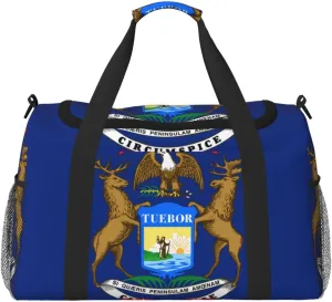 Flag Of Michigan Travel Duffel Bag Large Foldable Waterproof Overnight Bag For Beach Swim Bags Pool Sports Gym