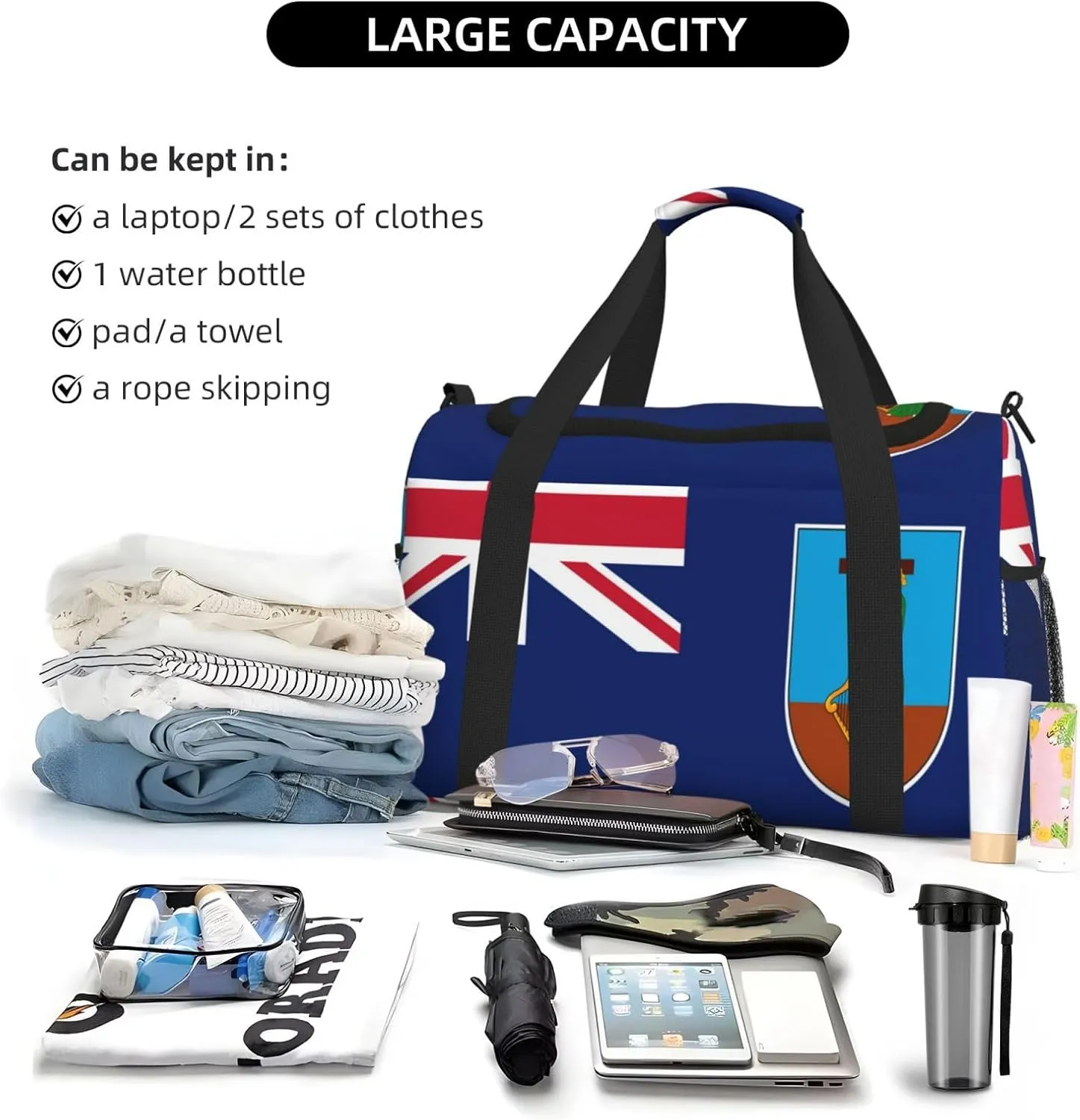 Flag Of Montserrat Travel Duffel Bag Large Foldable Waterproof Overnight Bag For Beach Swim Bags Pool Sports Gym