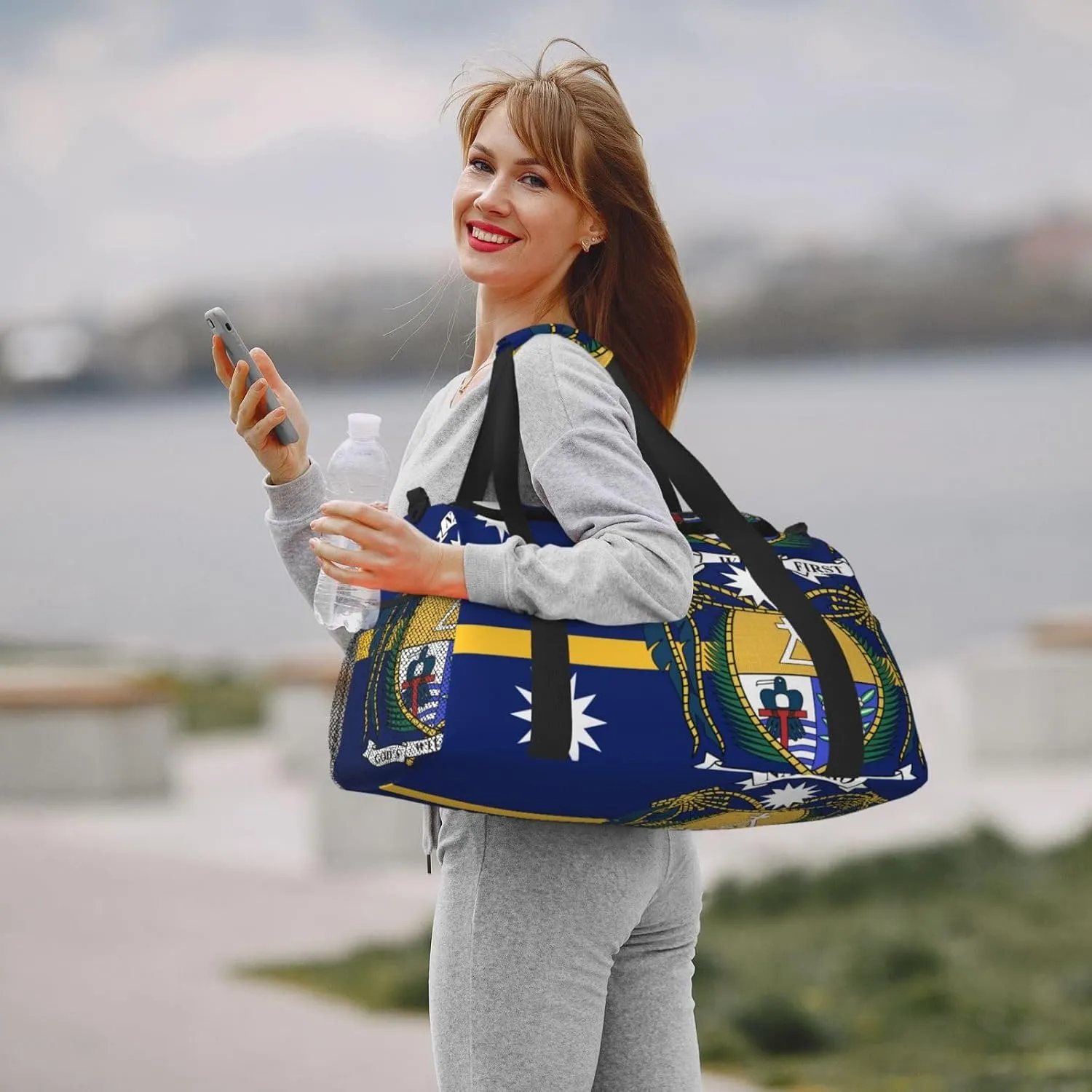 Flag Of Nauru Travel Duffel Bag Large Foldable Waterproof Overnight Bag For Beach Swim Bags Pool Sports Gym