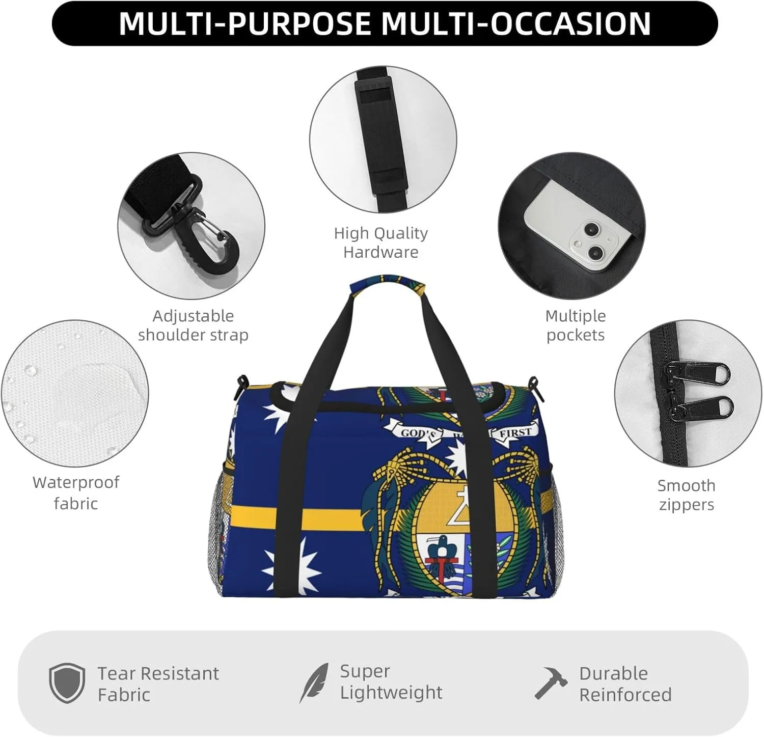 Flag Of Nauru Travel Duffel Bag Large Foldable Waterproof Overnight Bag For Beach Swim Bags Pool Sports Gym