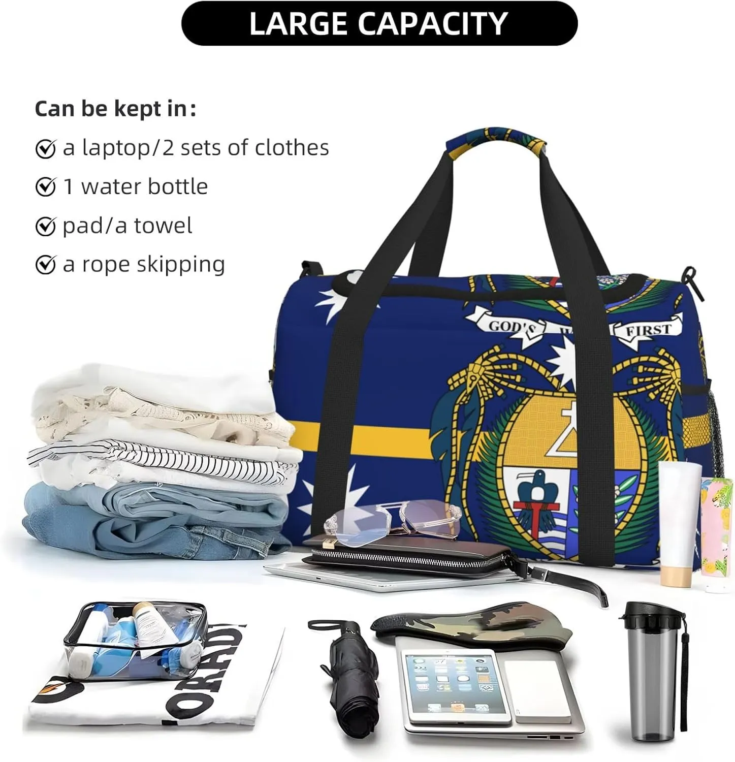 Flag Of Nauru Travel Duffel Bag Large Foldable Waterproof Overnight Bag For Beach Swim Bags Pool Sports Gym