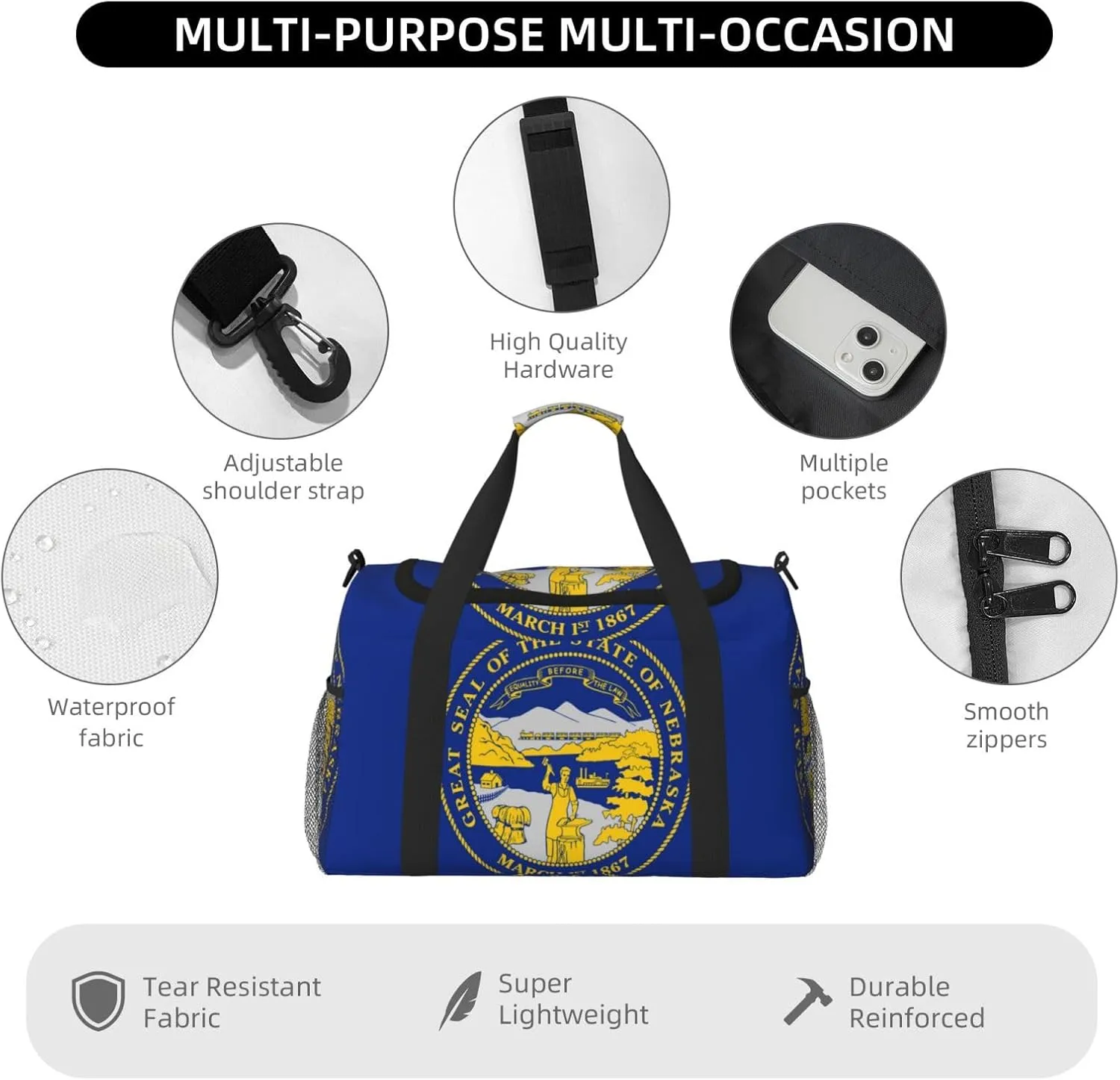 Flag Of Nebraska Travel Duffel Bag Large Foldable Waterproof Overnight Bag For Beach Swim Bags Pool Sports Gym