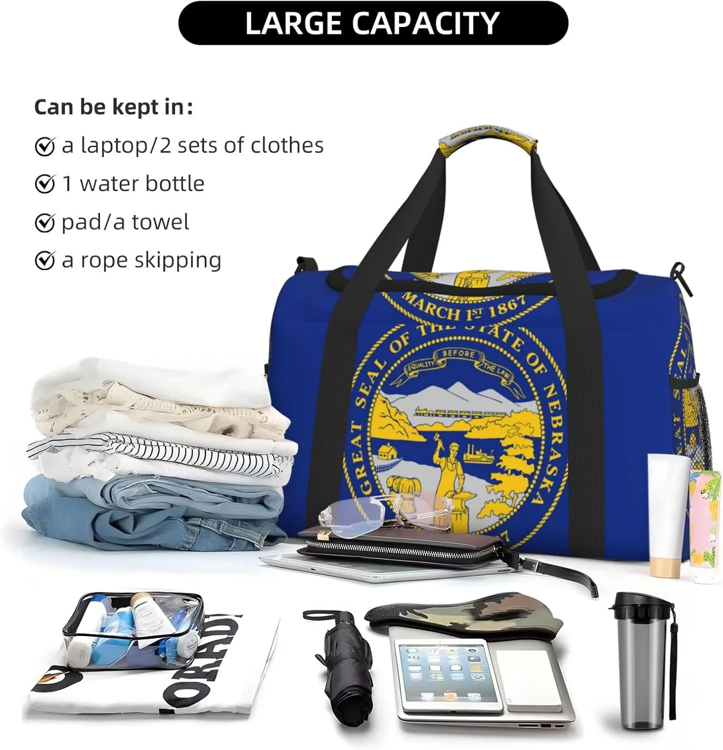 Flag Of Nebraska Travel Duffel Bag Large Foldable Waterproof Overnight Bag For Beach Swim Bags Pool Sports Gym