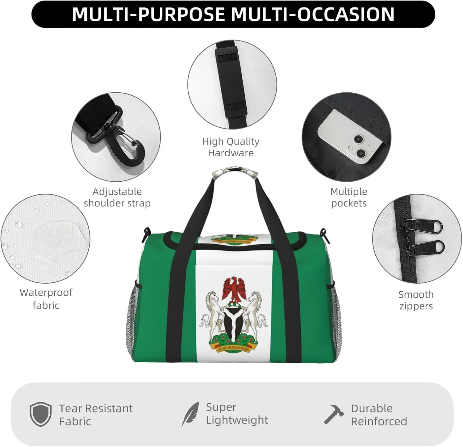 Flag Of Nigeria Travel Duffel Bag Large Foldable Waterproof Overnight Bag For Beach Swim Bags Pool Sports Gym