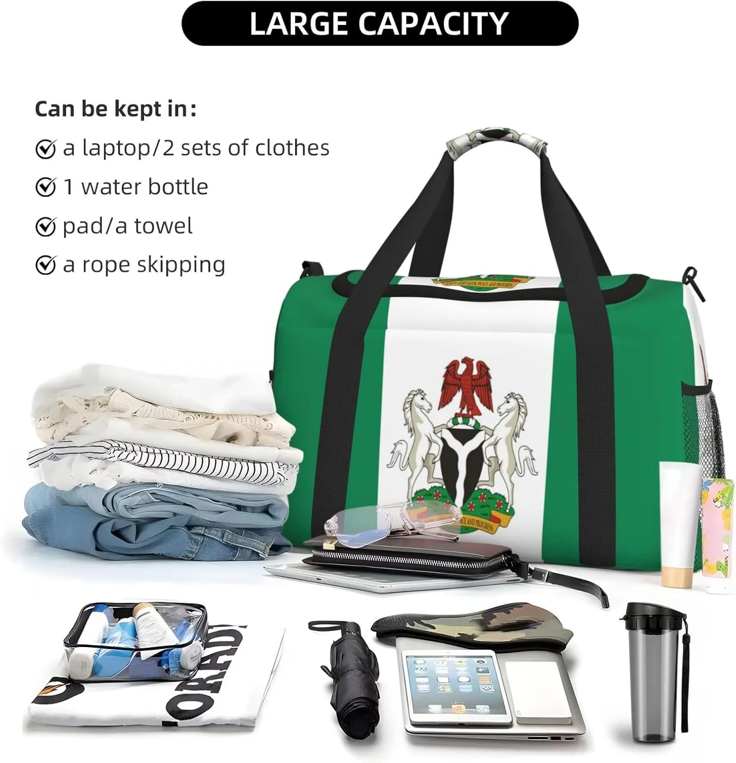 Flag Of Nigeria Travel Duffel Bag Large Foldable Waterproof Overnight Bag For Beach Swim Bags Pool Sports Gym