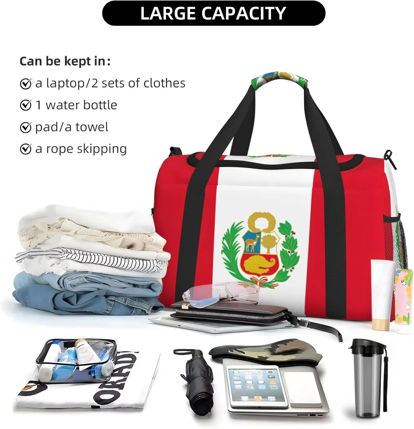 Flag Of Peru Travel Bag, Weekender Bags For Women Men For Outdoor Adventures, Ideal For Camping And Hiking