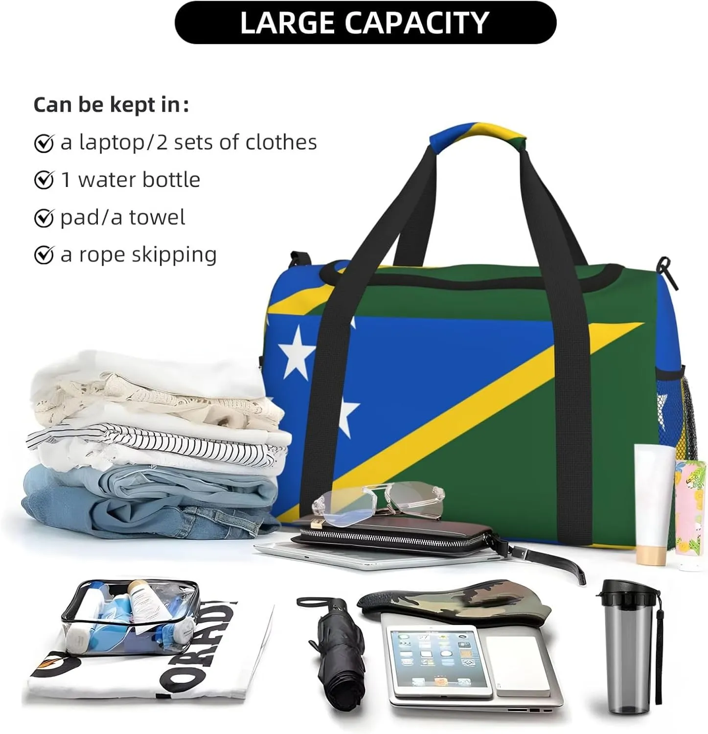 Flag Of Solomon Travel Duffel Bag Large Foldable Waterproof Overnight Bag For Beach Swim Bags Pool Sports Gym