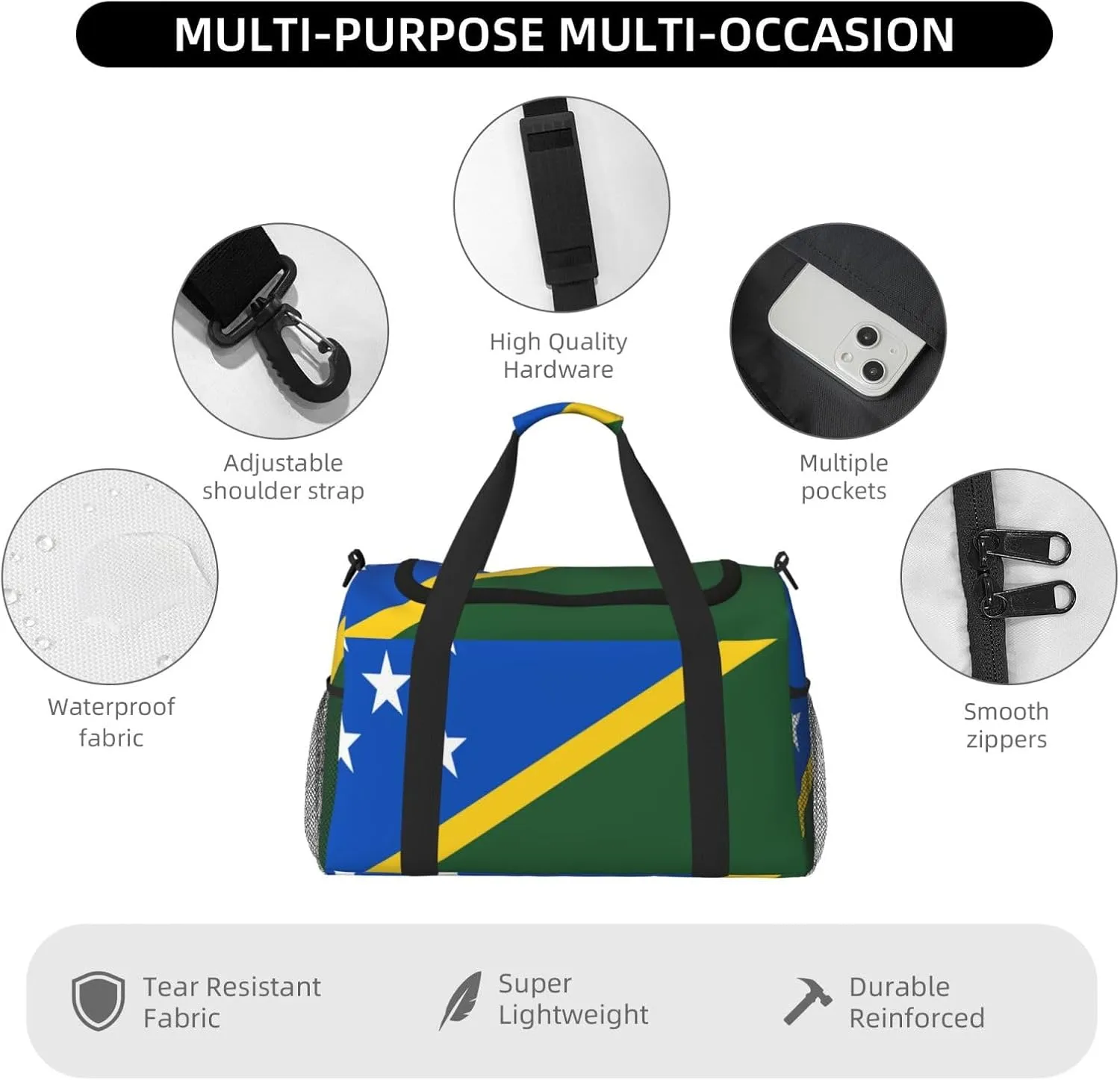 Flag Of Solomon Travel Duffel Bag Large Foldable Waterproof Overnight Bag For Beach Swim Bags Pool Sports Gym