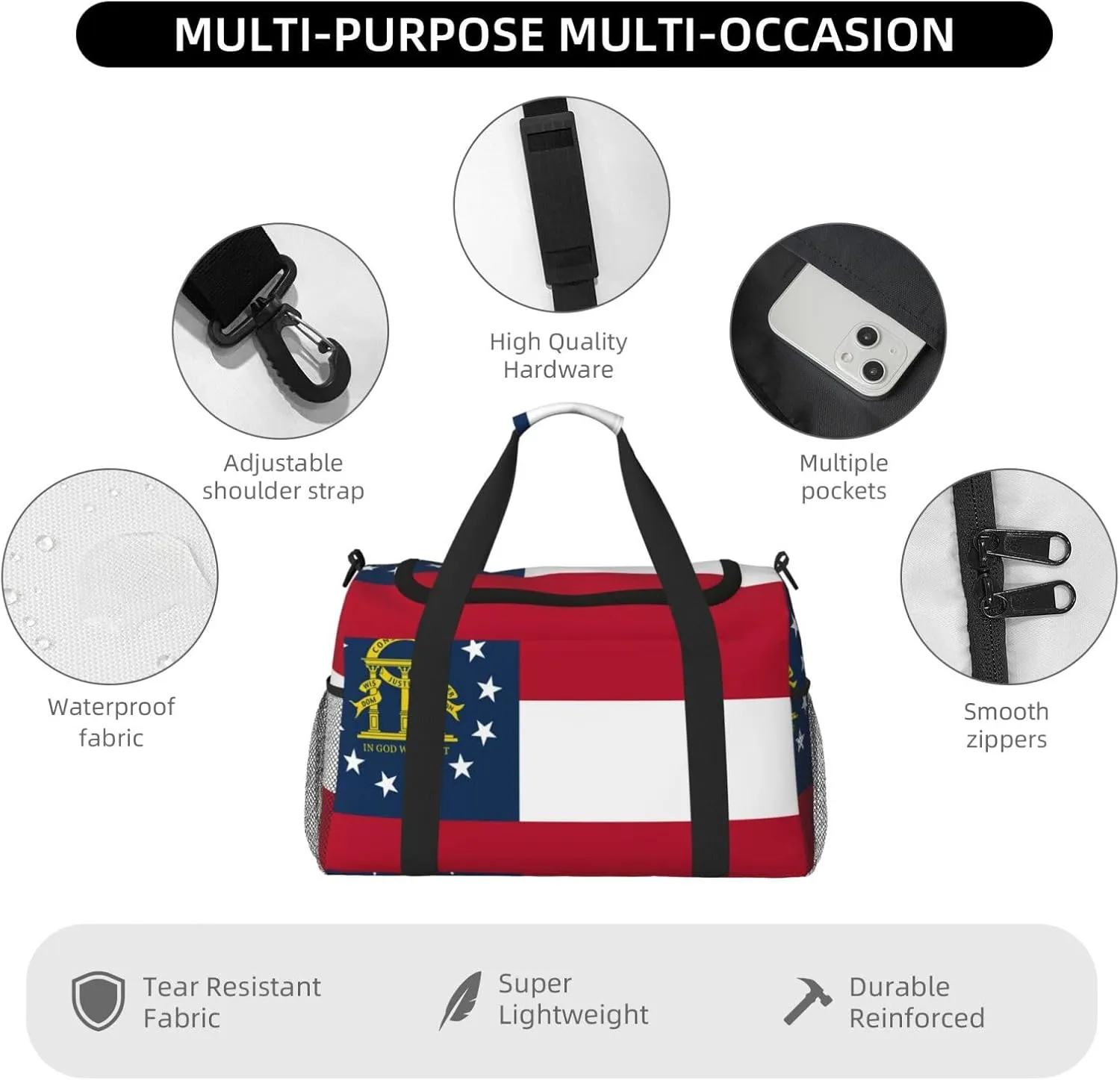 Flag Of State Georgia Travel Duffel Bag Large Foldable Waterproof Overnight Bag For Beach Swim Bags Pool Sports Gym