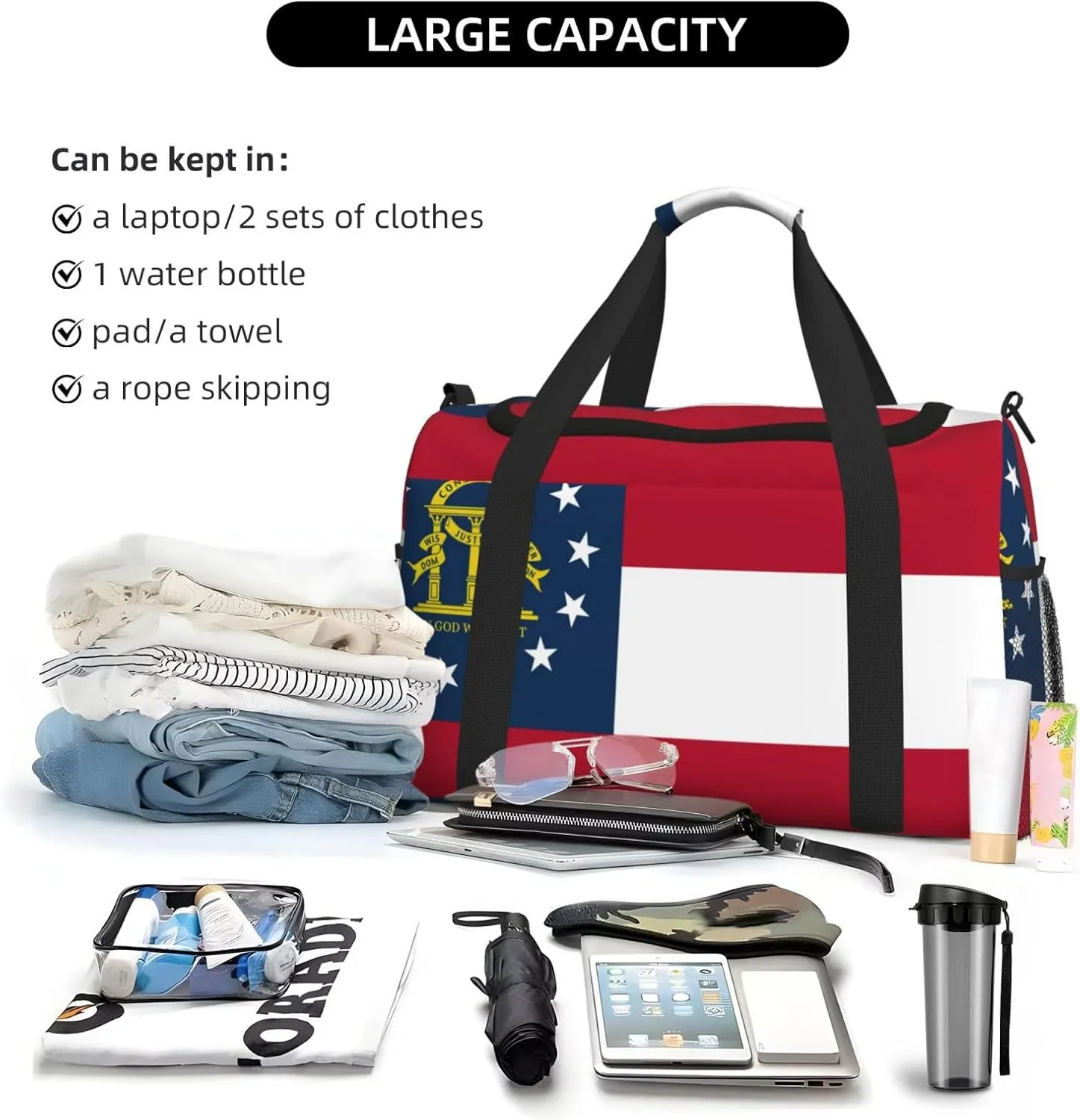 Flag Of State Georgia Travel Duffel Bag Large Foldable Waterproof Overnight Bag For Beach Swim Bags Pool Sports Gym