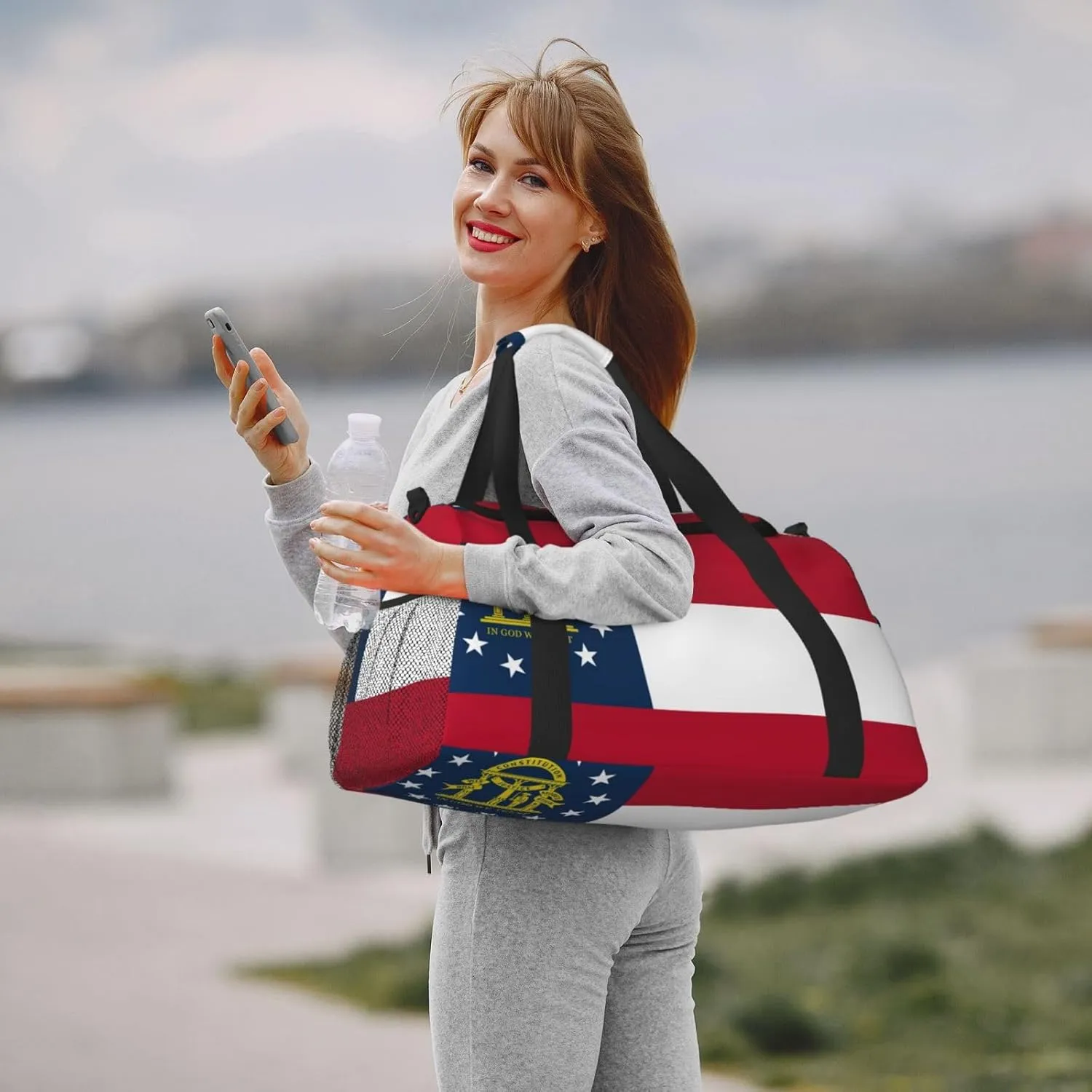 Flag Of State Georgia Travel Duffel Bag Large Foldable Waterproof Overnight Bag For Beach Swim Bags Pool Sports Gym
