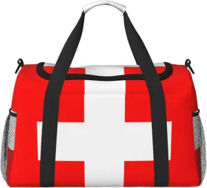 Flag Of Switzerland Travel Duffel Bag Large Foldable Waterproof Overnight Bag For Beach Swim Bags Pool Sports Gym