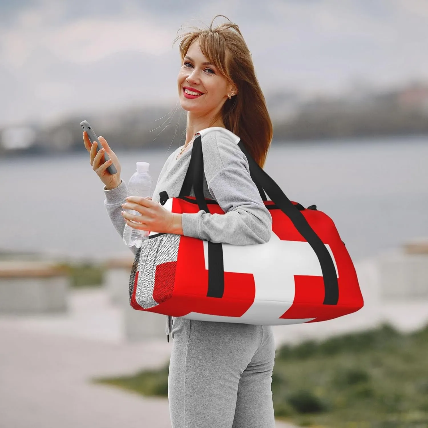 Flag Of Switzerland Travel Duffel Bag Large Foldable Waterproof Overnight Bag For Beach Swim Bags Pool Sports Gym