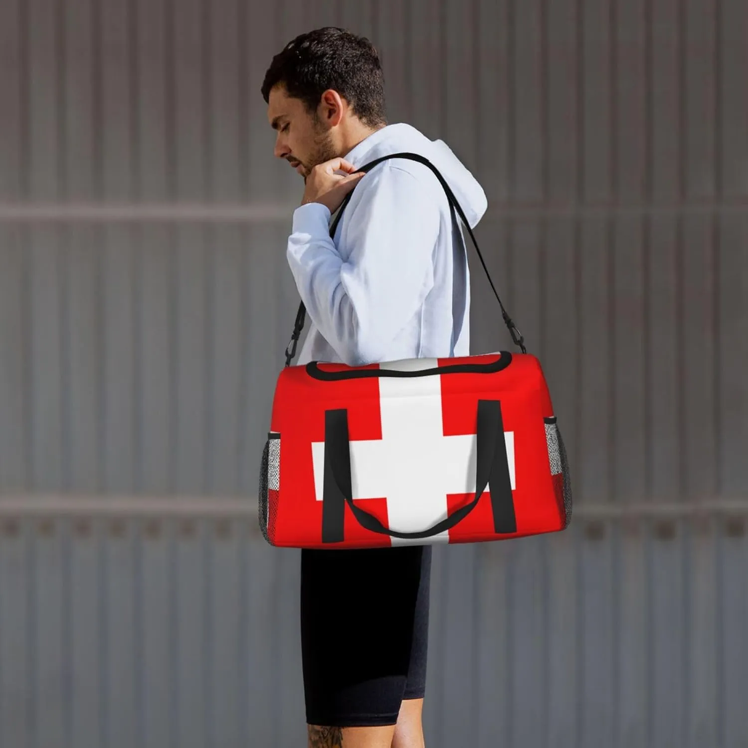 Flag Of Switzerland Travel Duffel Bag Large Foldable Waterproof Overnight Bag For Beach Swim Bags Pool Sports Gym