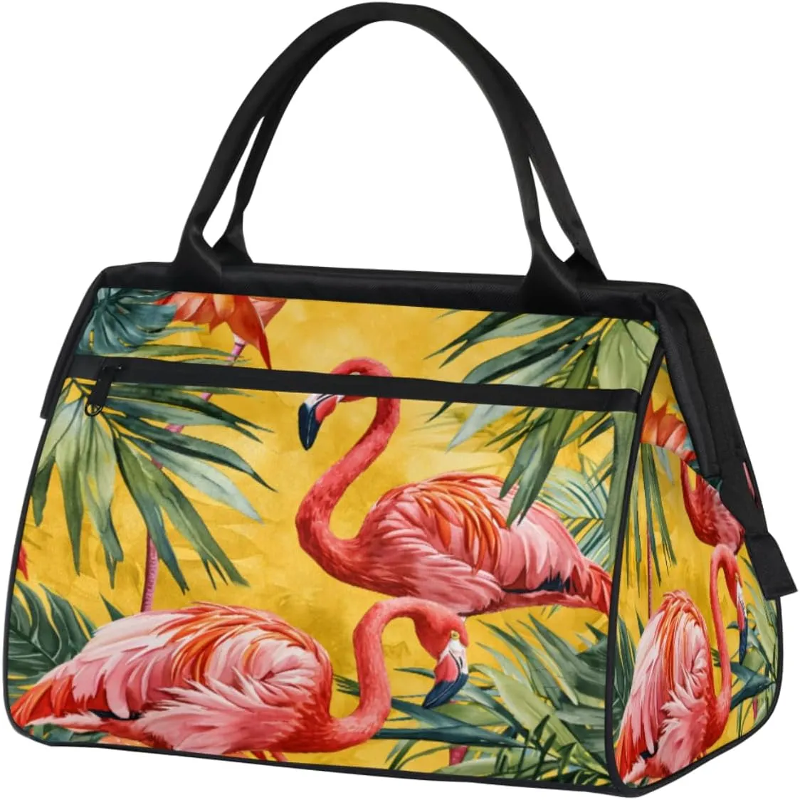 Flamingo Animal Leaf Duffelbag Waterproof Polyester Overnight Weekend Bags Fitness Travel Sports Bag Airplane Carry-on Bag for Gym Beach Travel Daily Shopping