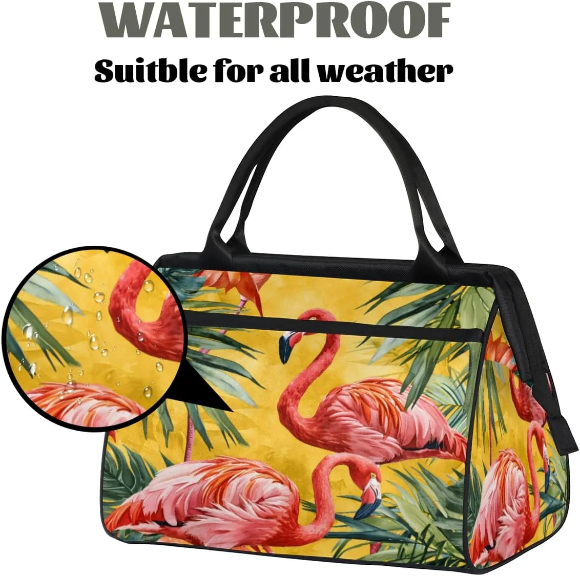 Flamingo Animal Leaf Duffelbag Waterproof Polyester Overnight Weekend Bags Fitness Travel Sports Bag Airplane Carry-on Bag for Gym Beach Travel Daily Shopping