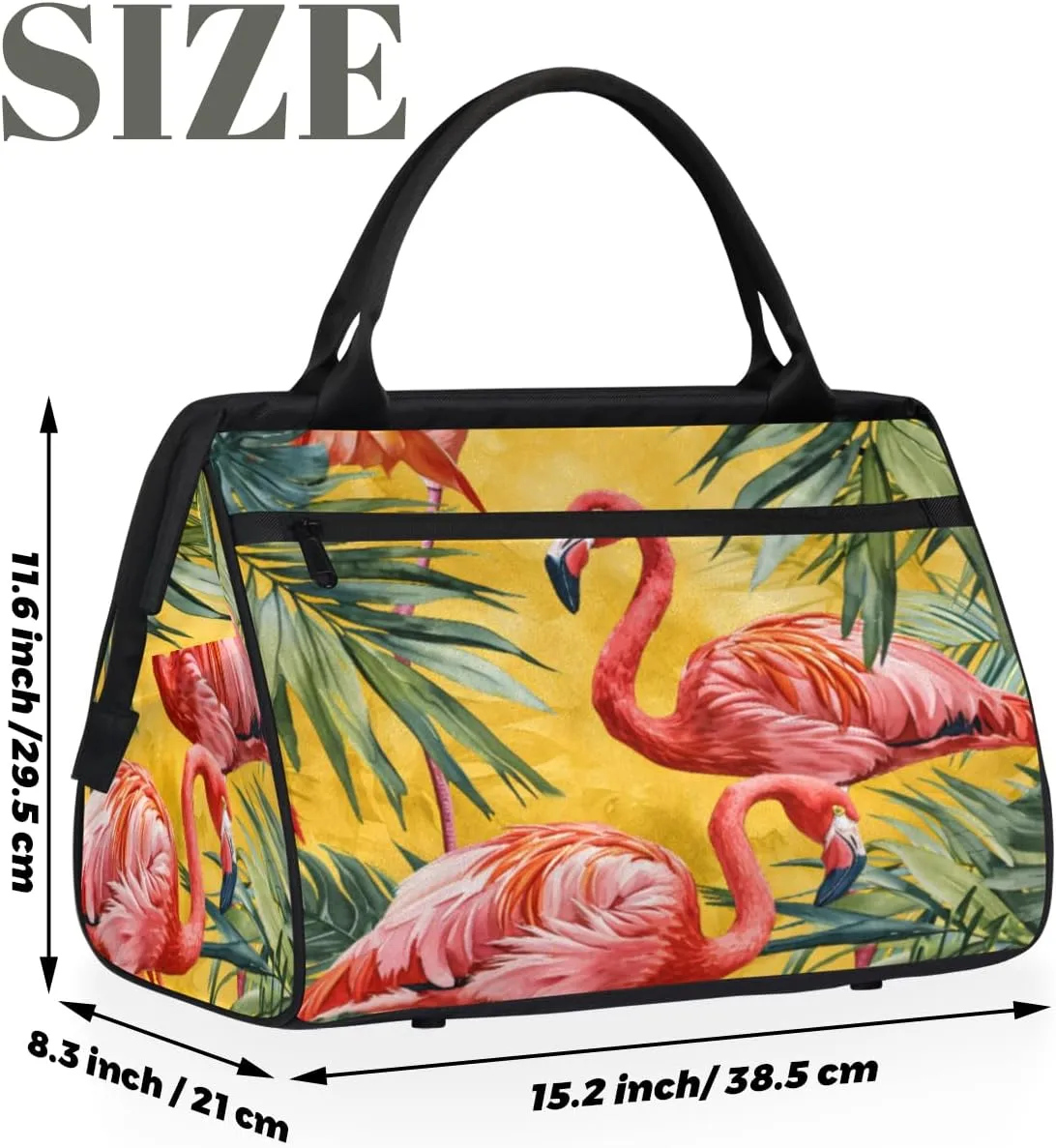 Flamingo Animal Leaf Duffelbag Waterproof Polyester Overnight Weekend Bags Fitness Travel Sports Bag Airplane Carry-on Bag for Gym Beach Travel Daily Shopping