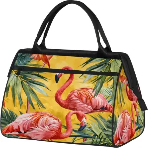 Flamingo Animal Leaf Duffelbag Waterproof Polyester Overnight Weekend Bags Fitness Travel Sports Bag Airplane Carry-on Bag for Gym Beach Travel Daily Shopping