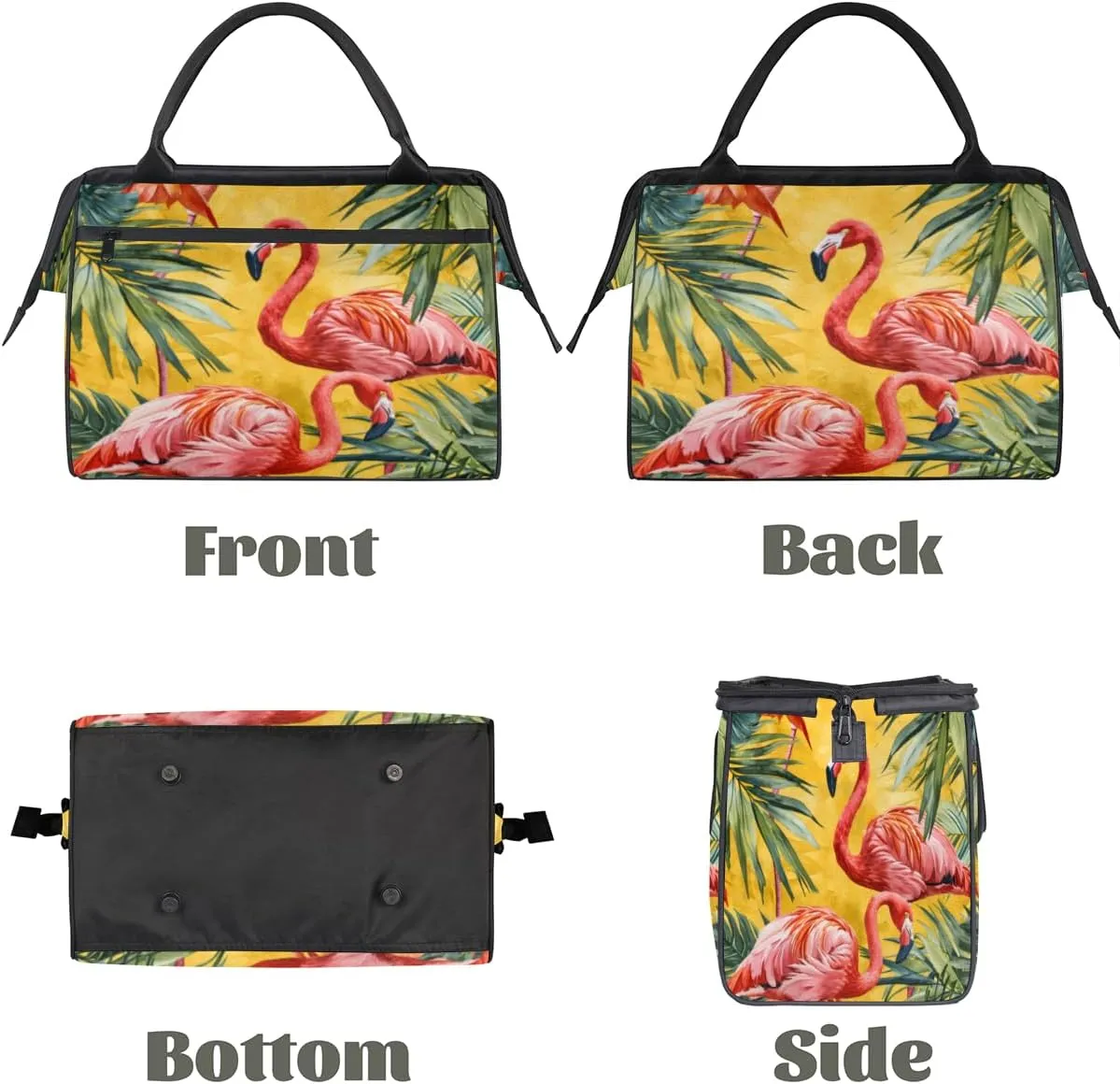 Flamingo Animal Leaf Duffelbag Waterproof Polyester Overnight Weekend Bags Fitness Travel Sports Bag Airplane Carry-on Bag for Gym Beach Travel Daily Shopping