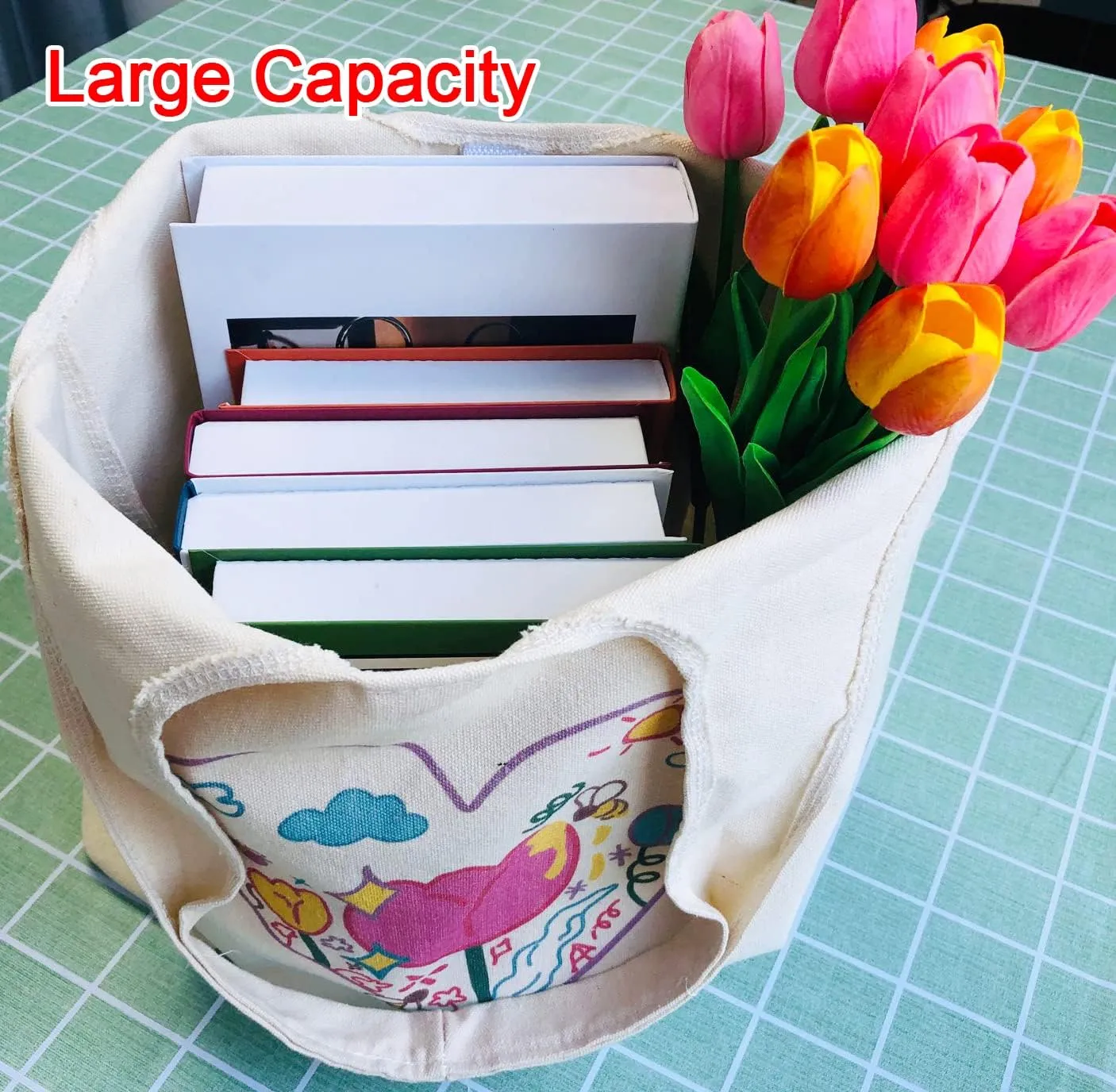 Floral Canvas Tote Bag Botanical Shopping Bag Aesthetic Flower Tote Bag Large Capacity Grocery Bag for Women