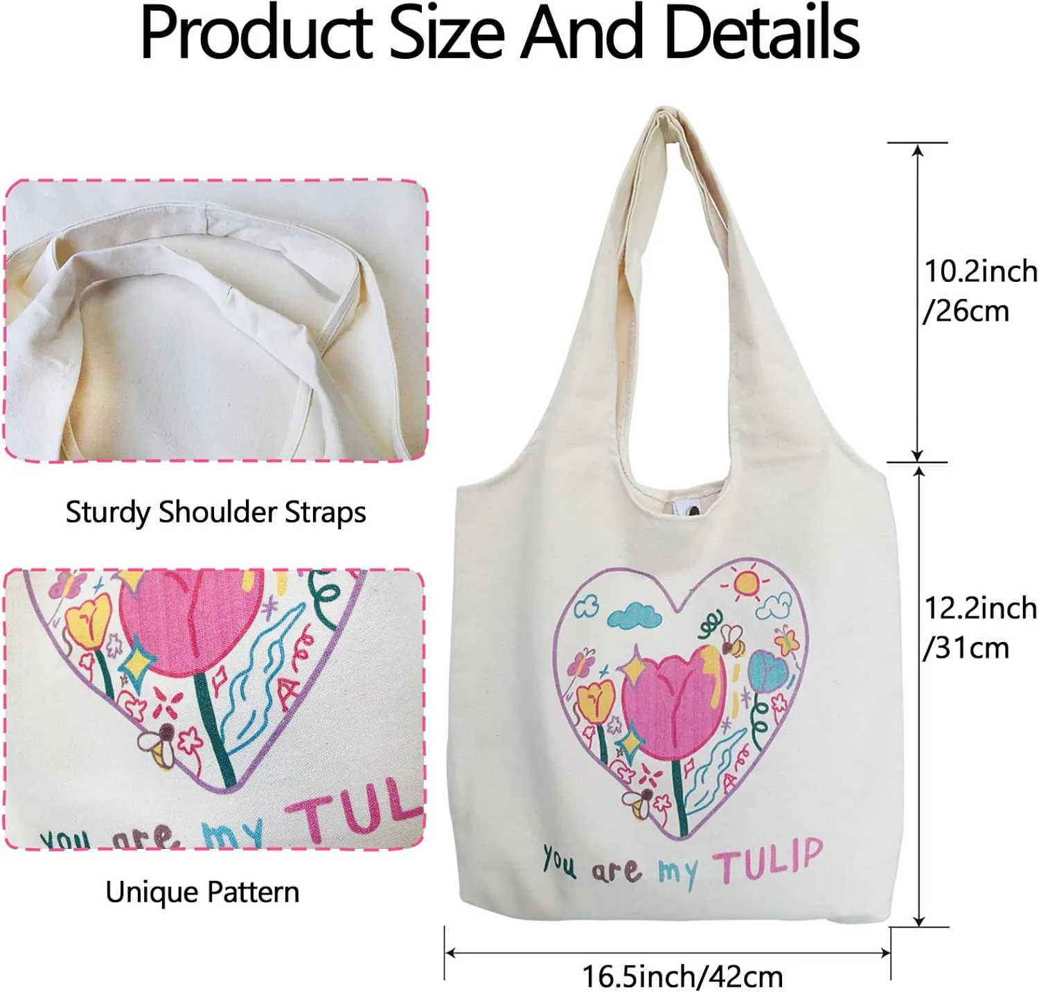 Floral Canvas Tote Bag Botanical Shopping Bag Aesthetic Flower Tote Bag Large Capacity Grocery Bag for Women