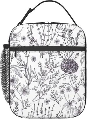 Flowering Herbs and Herbaceous Plants Print Lunch Bag Reusable Lunch Tote Box Cooler Totes Work Office Picnic Hiking Women Men