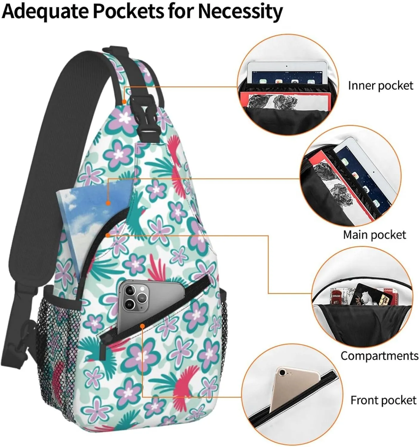 Flowers Chest Bags Crossbody Sling Bag Shoulder Bag Travel Hiking Daypack For Men Women