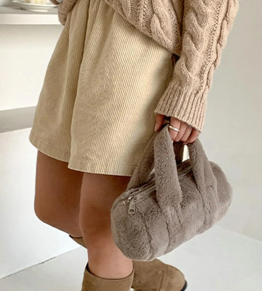 Fluffy Purse for Women Furry Cylindrical Handbag Faux Fur Small Totes Cute Fuzzy Ladies Purse Satchel for Winter Fall