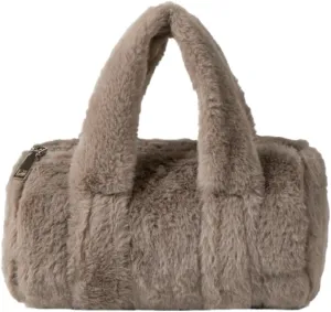 Fluffy Purse for Women Furry Cylindrical Handbag Faux Fur Small Totes Cute Fuzzy Ladies Purse Satchel for Winter Fall