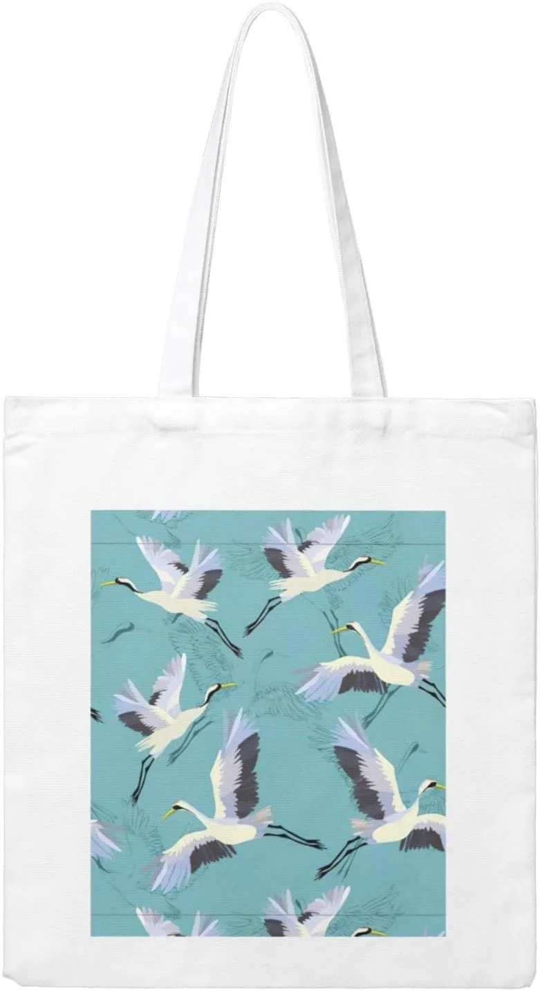 Flying Cranes Print Canvas Tote Bag Reusable Tote Shoulder Bag for Vacation, Shopping, Work, Gym