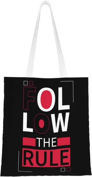 Follow The Rule Tote Bag for Women Canvas Shopping Bags Reusable Beach Bag Grocery Bags Tote Shoulder Bag Gift Bags