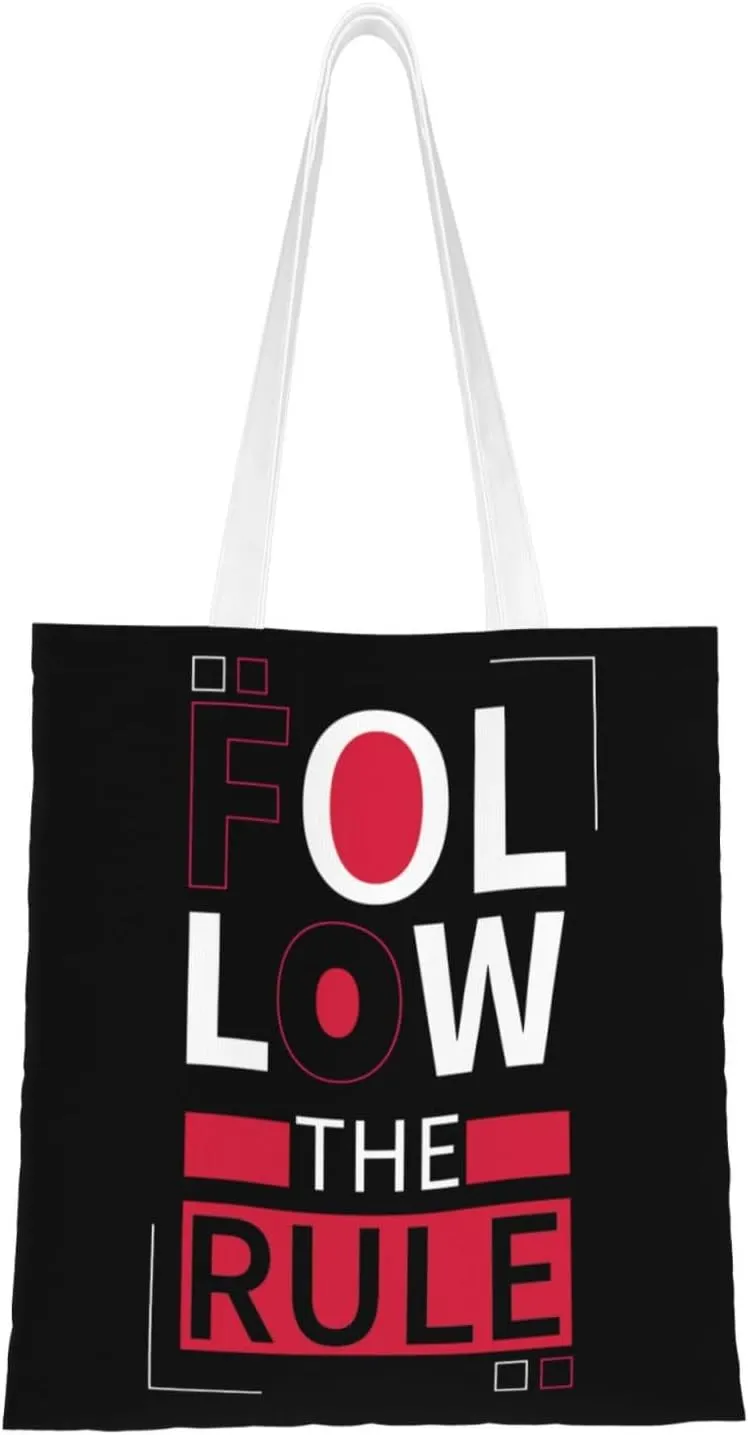 Follow The Rule Tote Bag for Women Canvas Shopping Bags Reusable Beach Bag Grocery Bags Tote Shoulder Bag Gift Bags