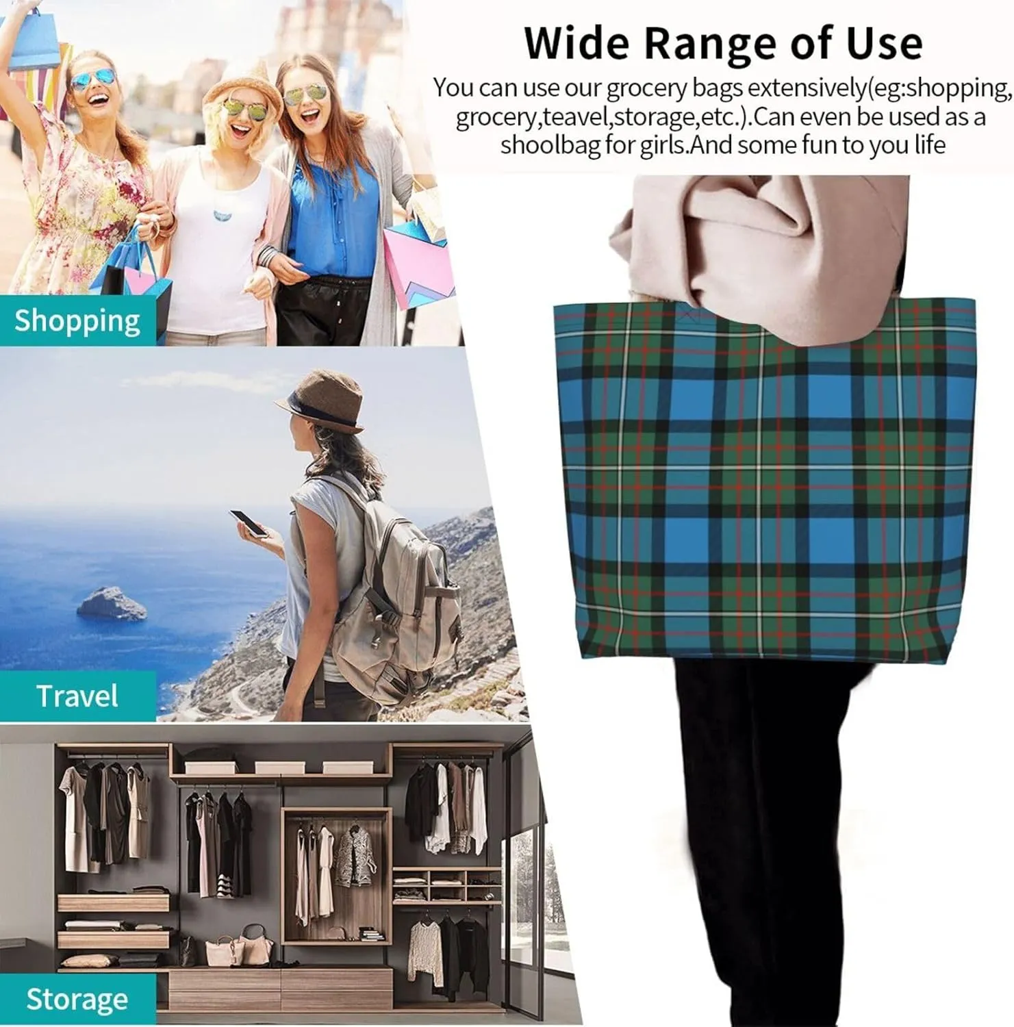 Forbes Ancient Tartan Tote Bag For Women Weekender Travel Bag Reusable Grocery Bags Large Totes Handbags