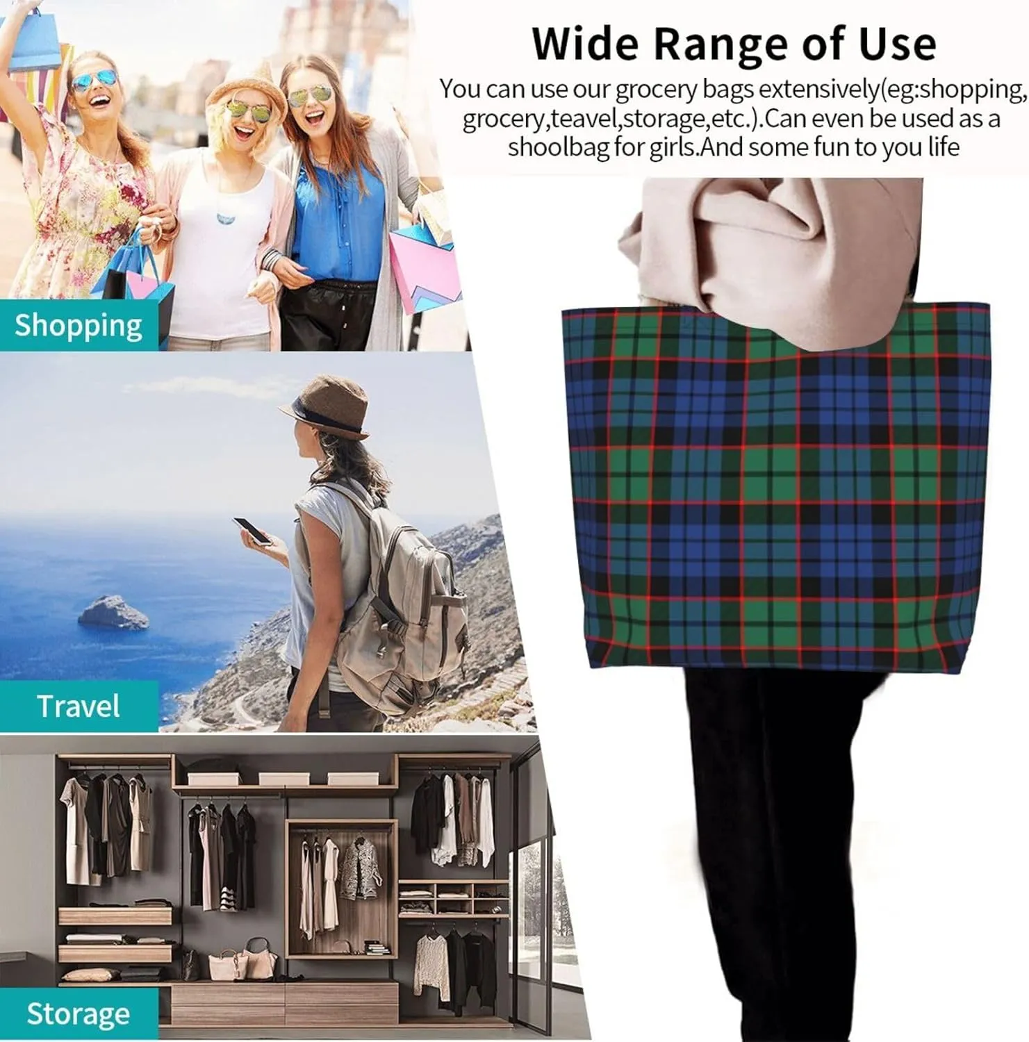 Forbes Ancient Tartan Tote Bag For Women Weekender Travel Bag Reusable Grocery Bags Large Totes Handbags