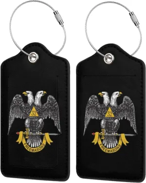 Freemasonry and Scottish Rite Luggage Tags for Travel, Stainless Steel & Leather, Personalized Engraved, Durable Bag Tags 1