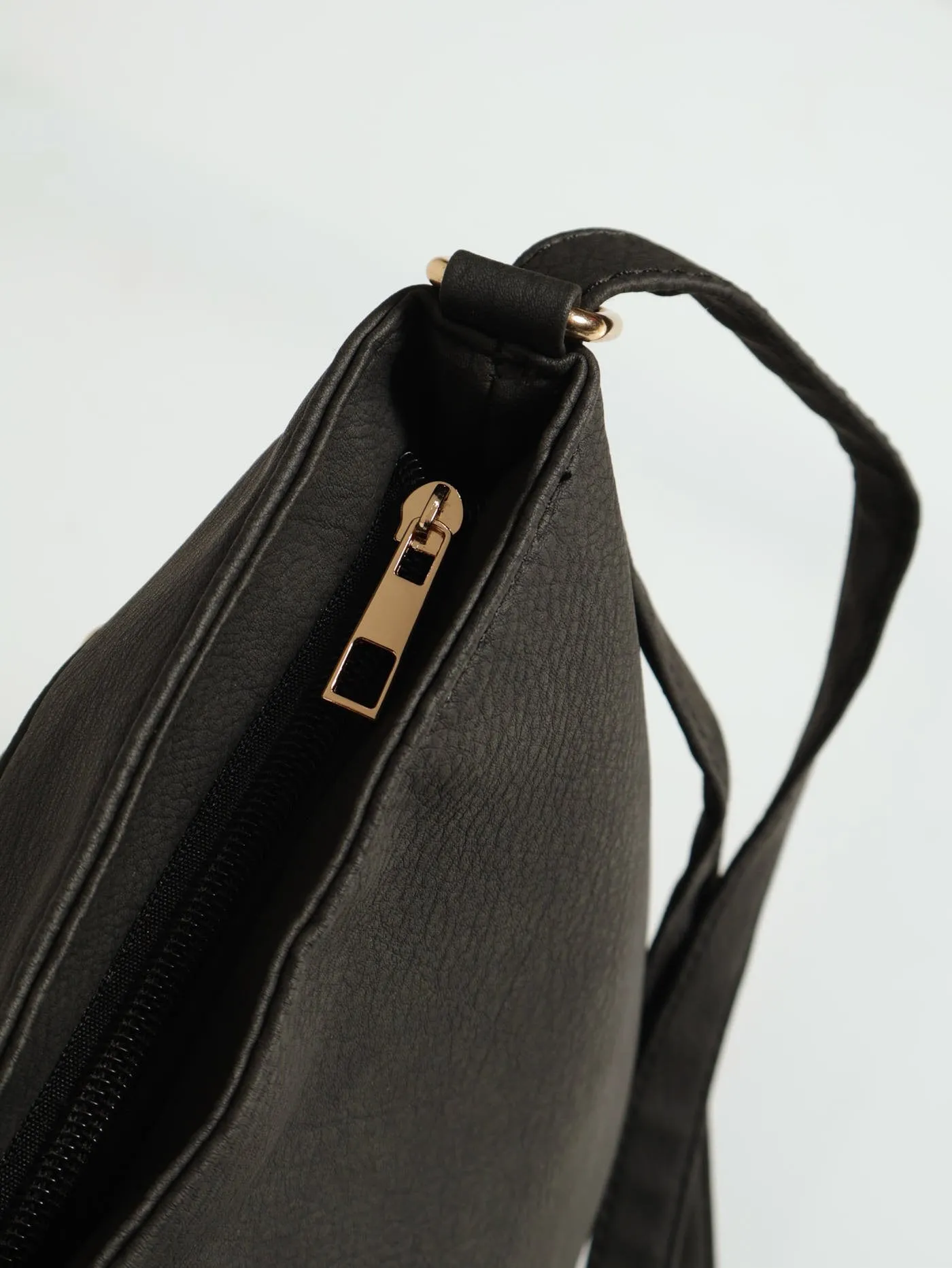 Front Zip Messenger Bag - Black