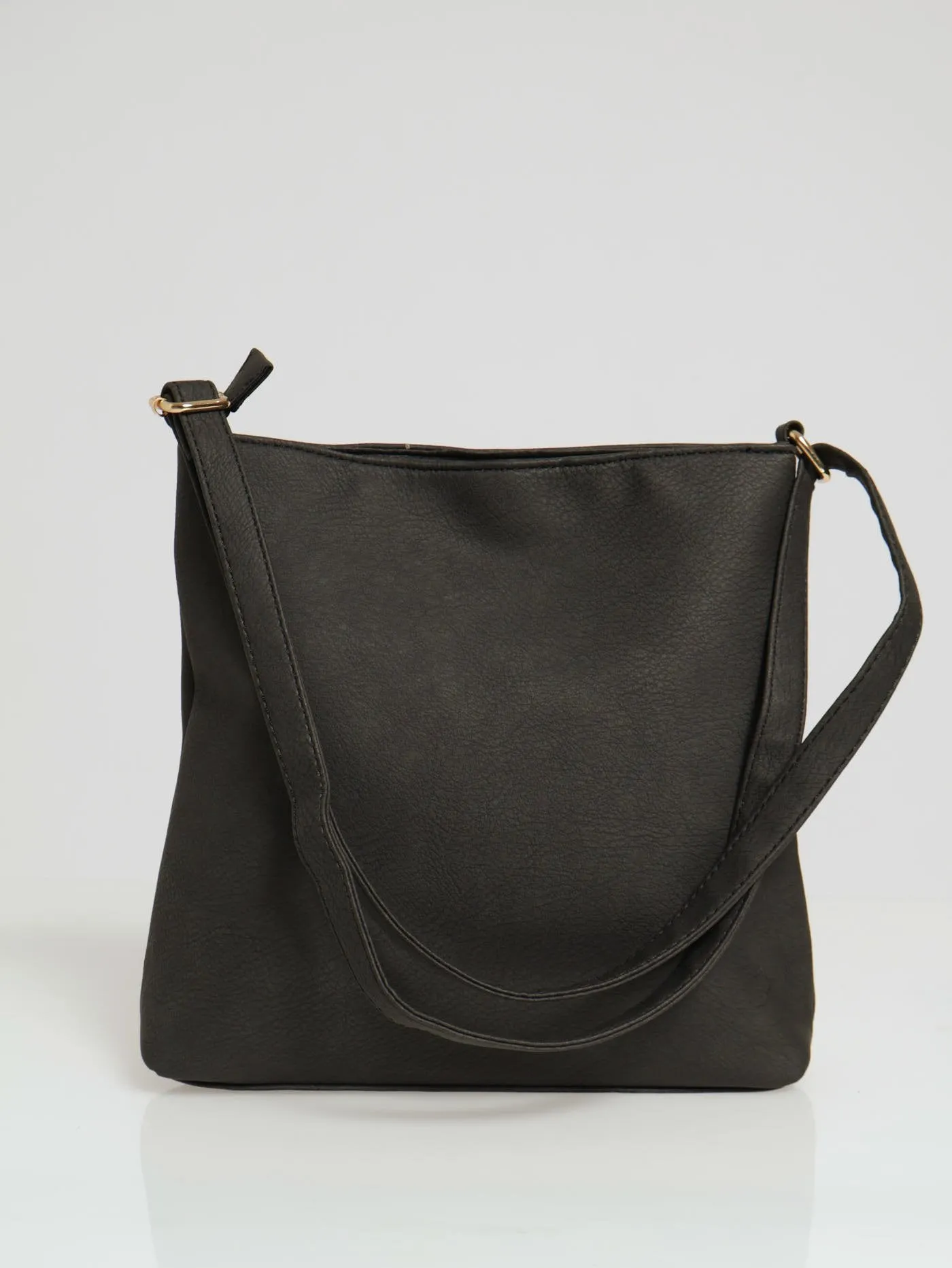 Front Zip Messenger Bag - Black