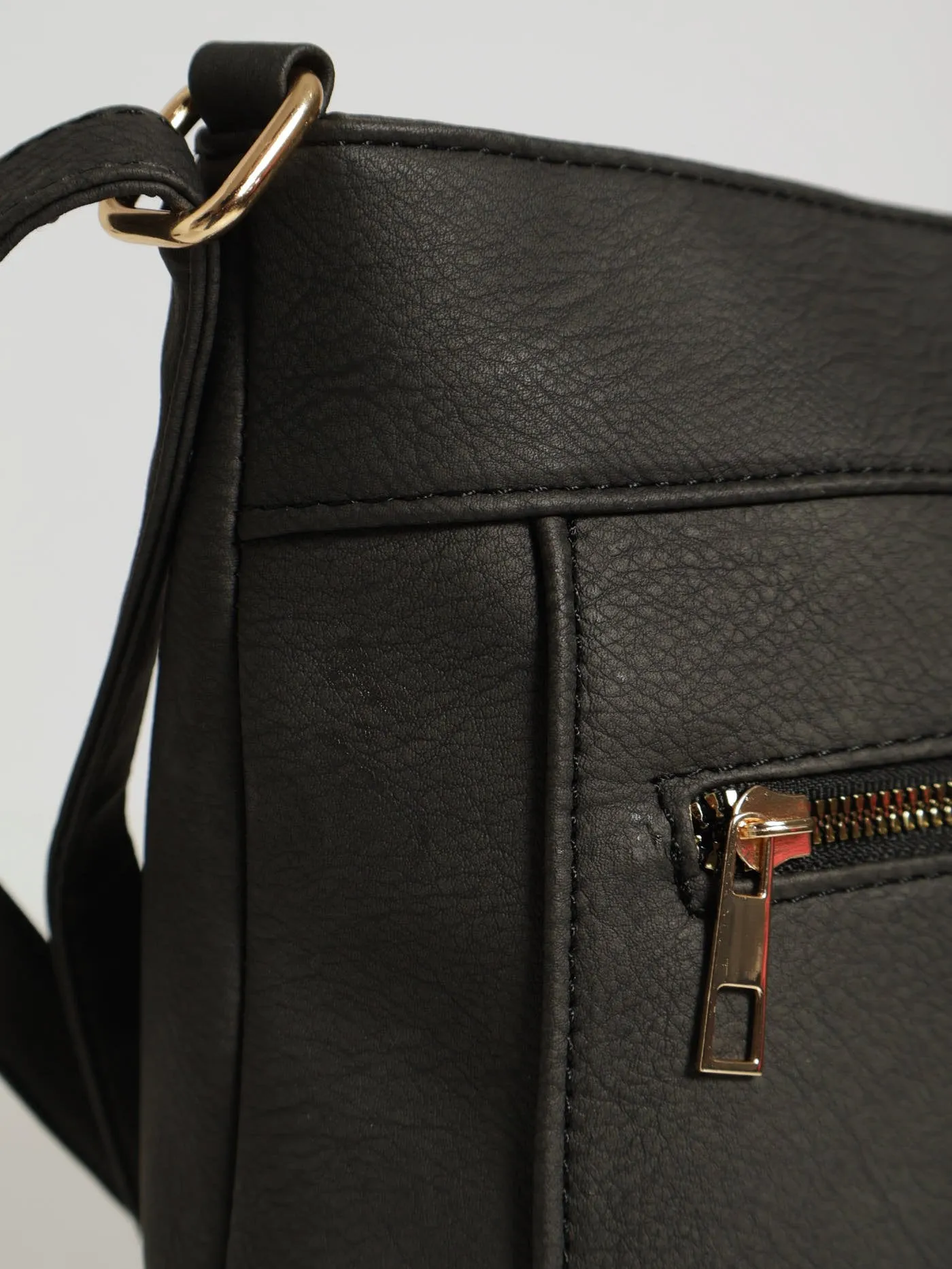 Front Zip Messenger Bag - Black